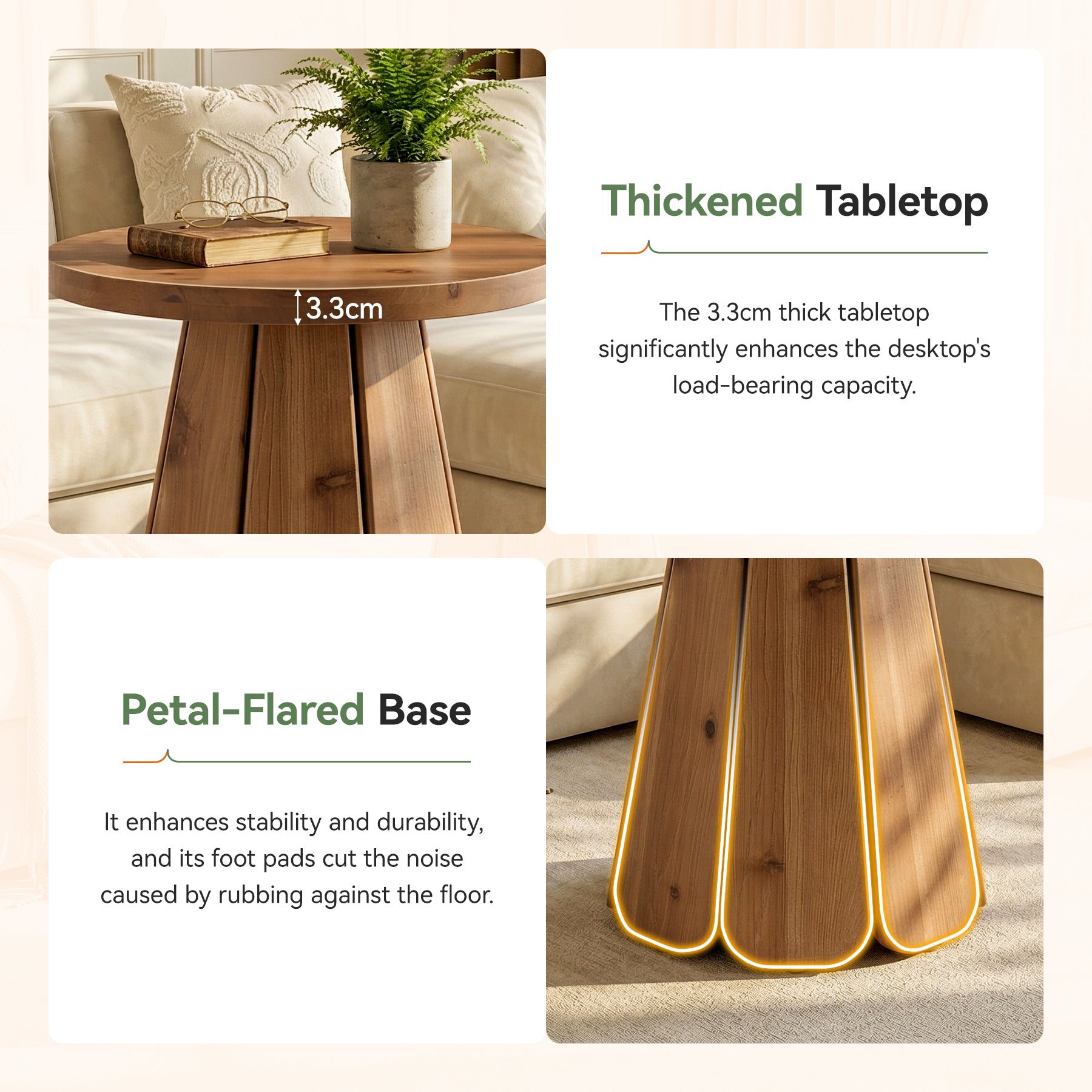 Tribesigns Runder Beistelltisch aus Massivholz, 50 cm Couchtisch im Landhausstil mit skulpturalem Standfuß