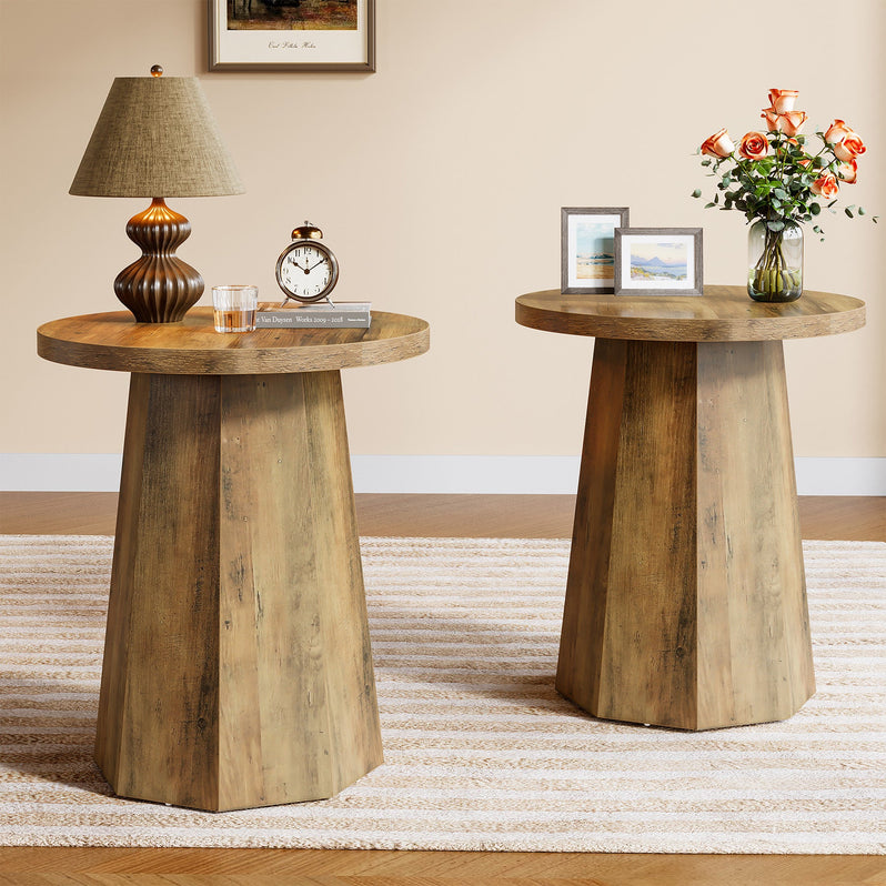 Runder Beistelltisch, Couch-Beistelltisch aus Holz mit achteckigem Sockel