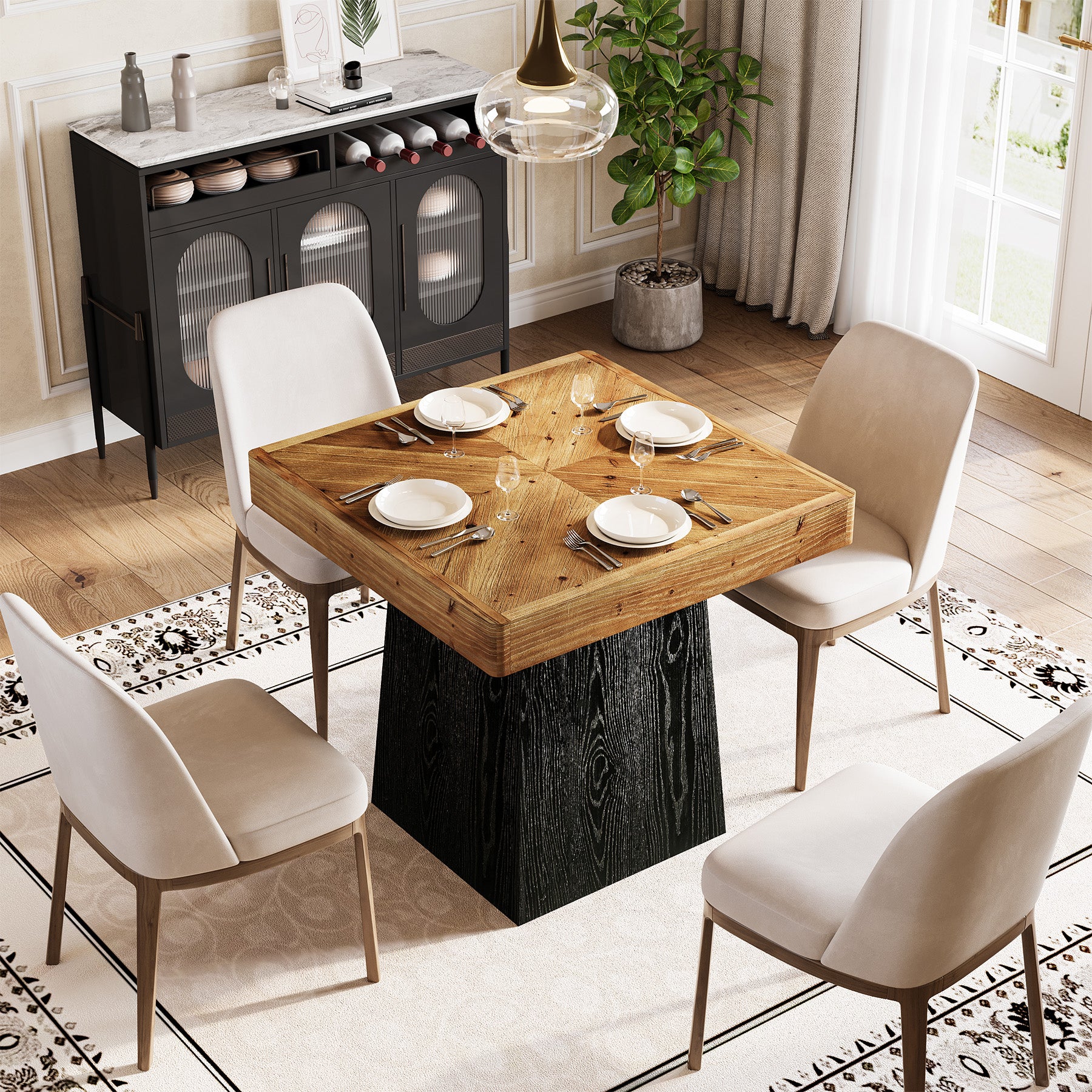 Tribesigns Quadratischer Esstisch aus Massivholz 80 cm für 2–4 Personen, Landhaus Küchentisch mit stabilem Sockel