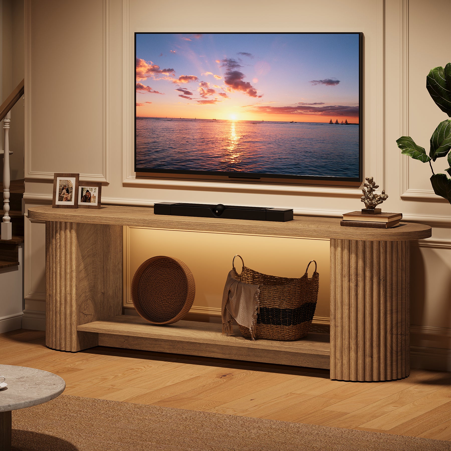 Tribesigns TV Schrank 160 cm mit geriffelter Front, TV Board im Landhausstil für 50–75 Zoll Fernseher