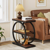 3 - Tier End Table, Industrial Sofa Side Table with Round Metal Frame Tribesigns#Farbe_Braun 3