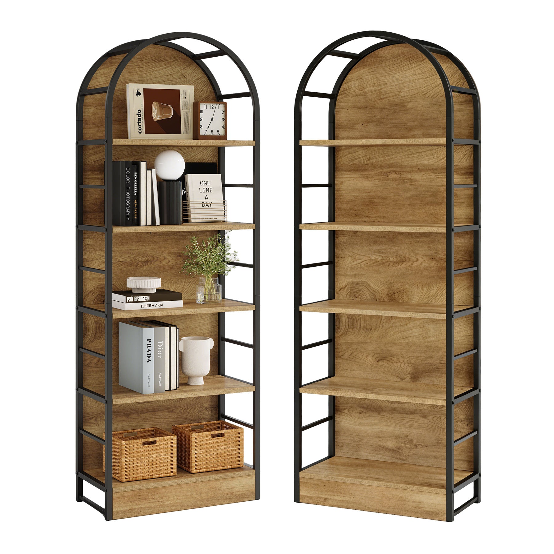 Tribesigns Bücherregal 180 cm hoch, 5 Ebenen Industrial Regal mit gebogenem Design