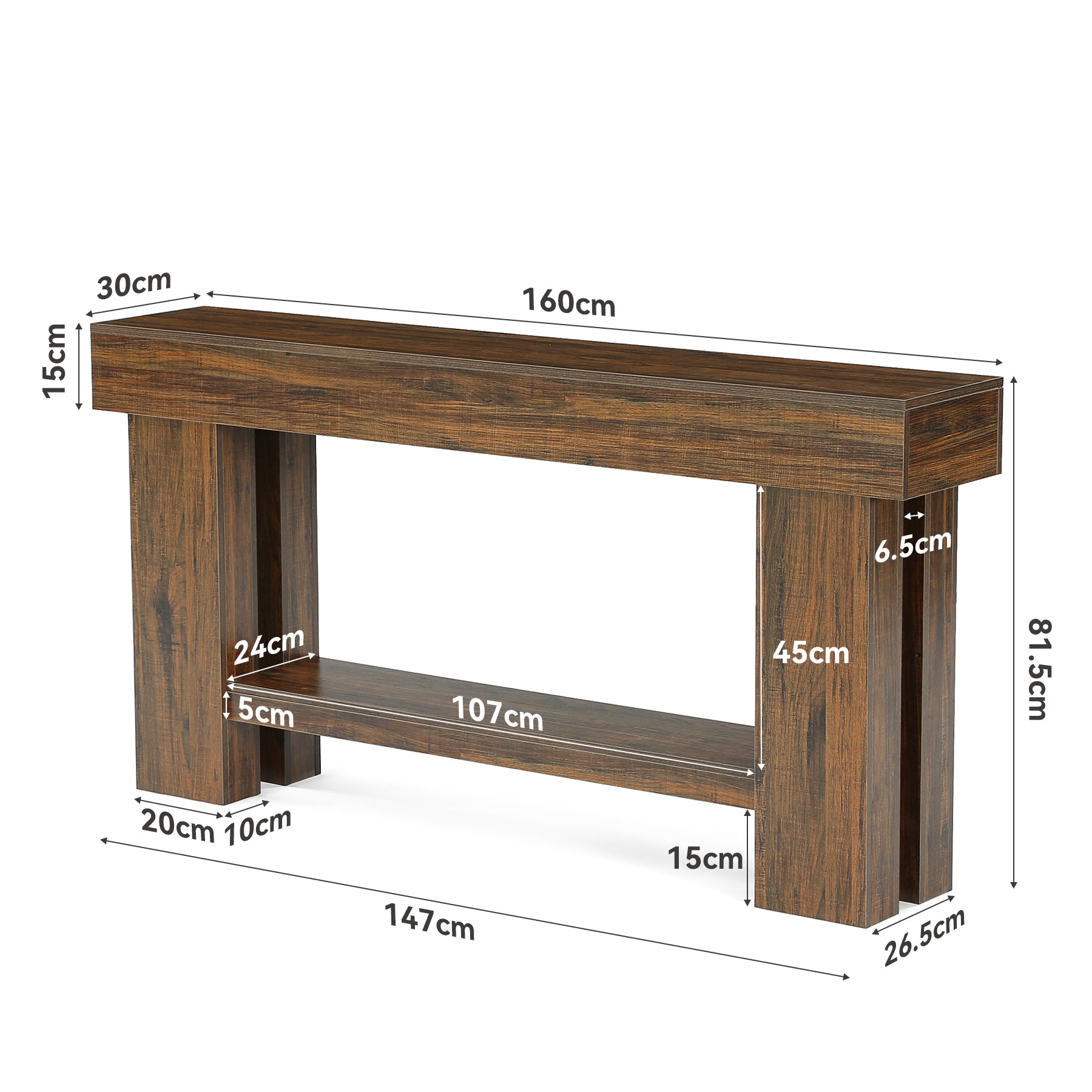 Tribesigns 160 cm 2-stöckiger Konsolentisch im Industrial Stil, schmaler Sofatisch mit Ablage