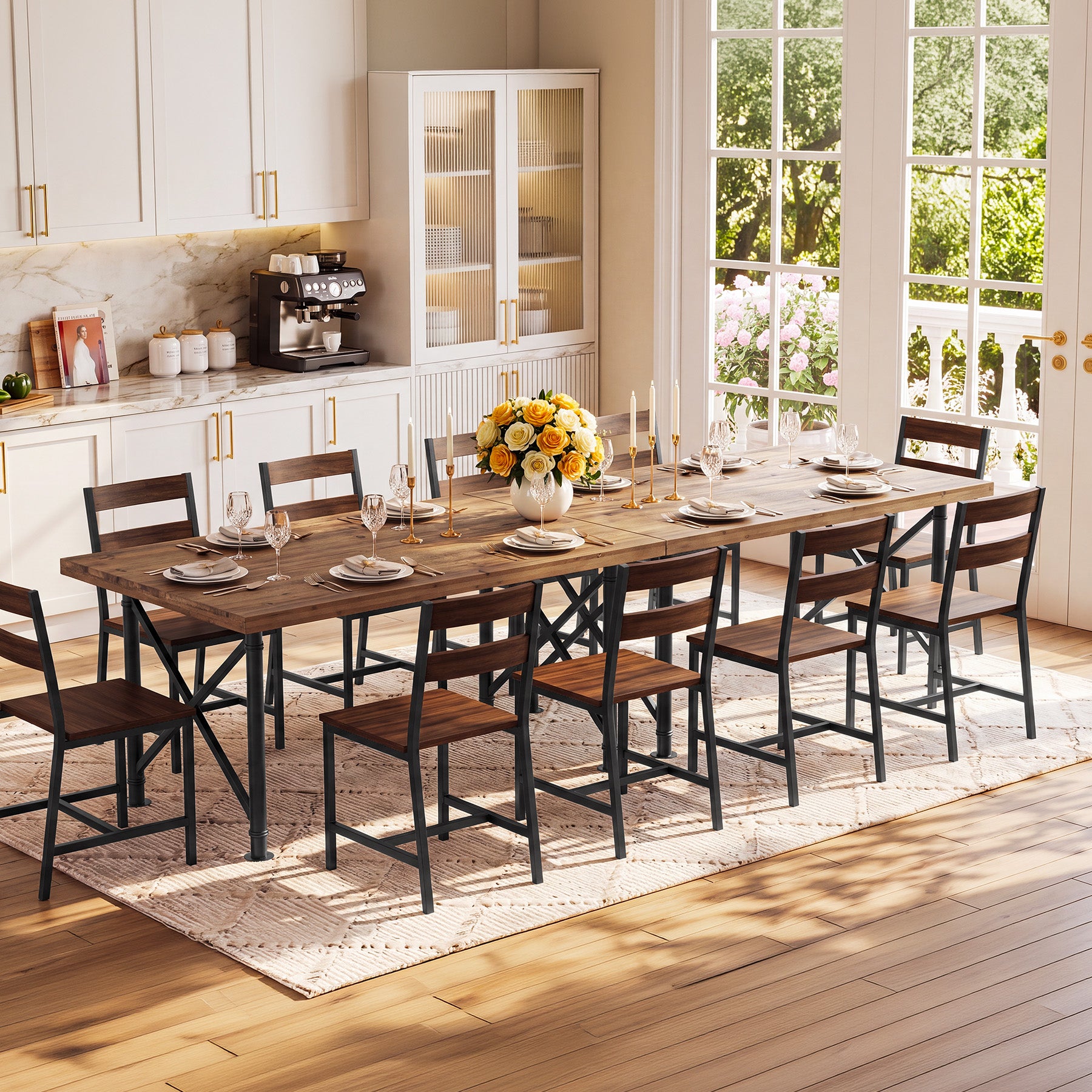 Massivholz Esstisch 160 × 80 cm für 4–6 Personen, Rechteckiger Küchentisch mit X-Metallgestell
