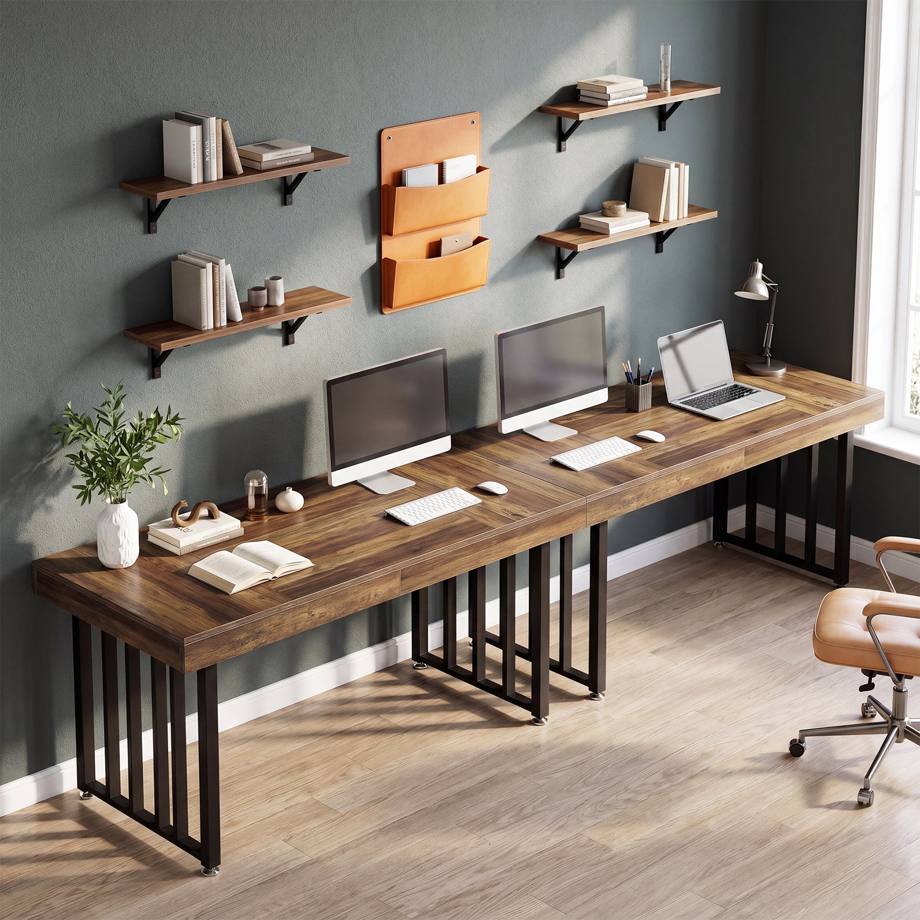 Tribesigns Schreibtisch 140 cm, Großer Computertisch mit Metallgestell, Moderner Bürotisch für Homeoffice