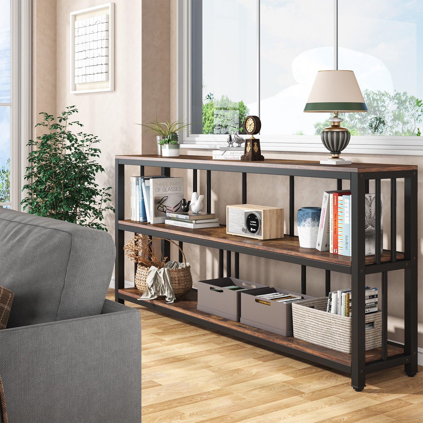 Console Table, 70.9" Sofa Table, 3 Tiers Narrow Long Sofa Table Tribesigns