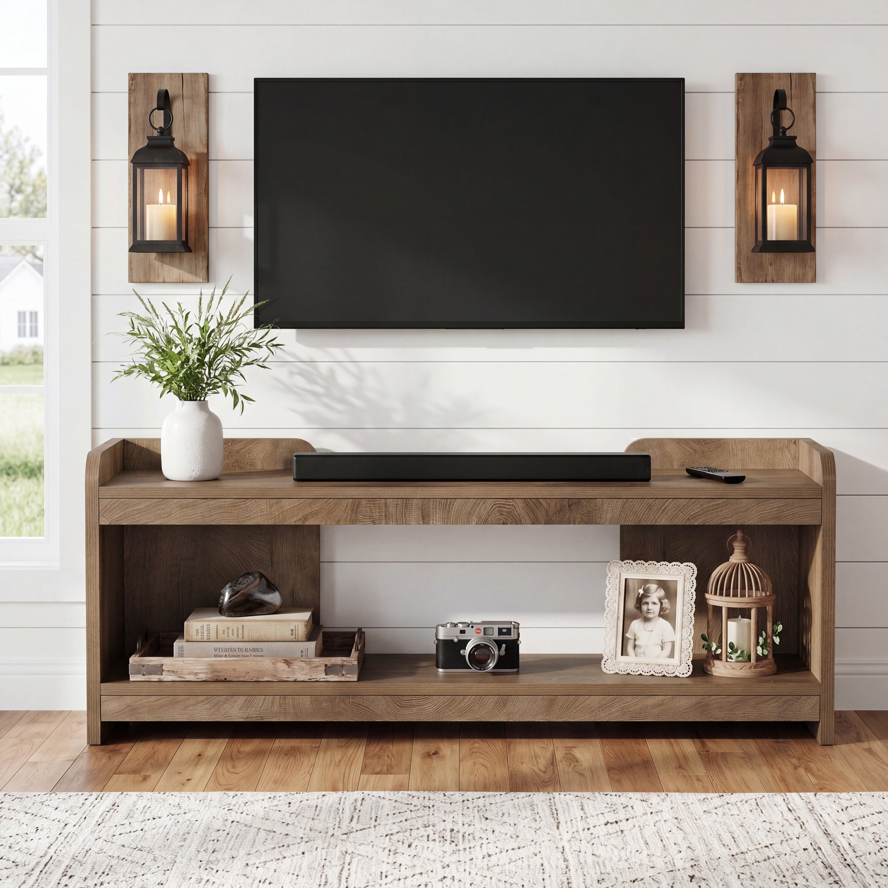 Tribesigns 160 cm TV-Lowboard für Fernseher bis 70 Zoll, 2-stufiges TV-Möbel mit offenem Stauraum