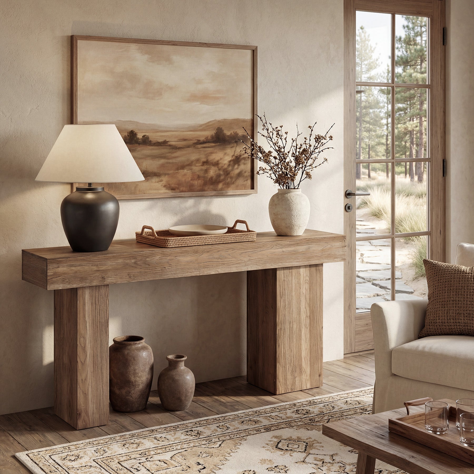 160 cm Massivholz Konsolentisch mit Künstlerbeinen, Landhaus Sofa Tisch Hinter Sofa für Flur & Wohnzimmer