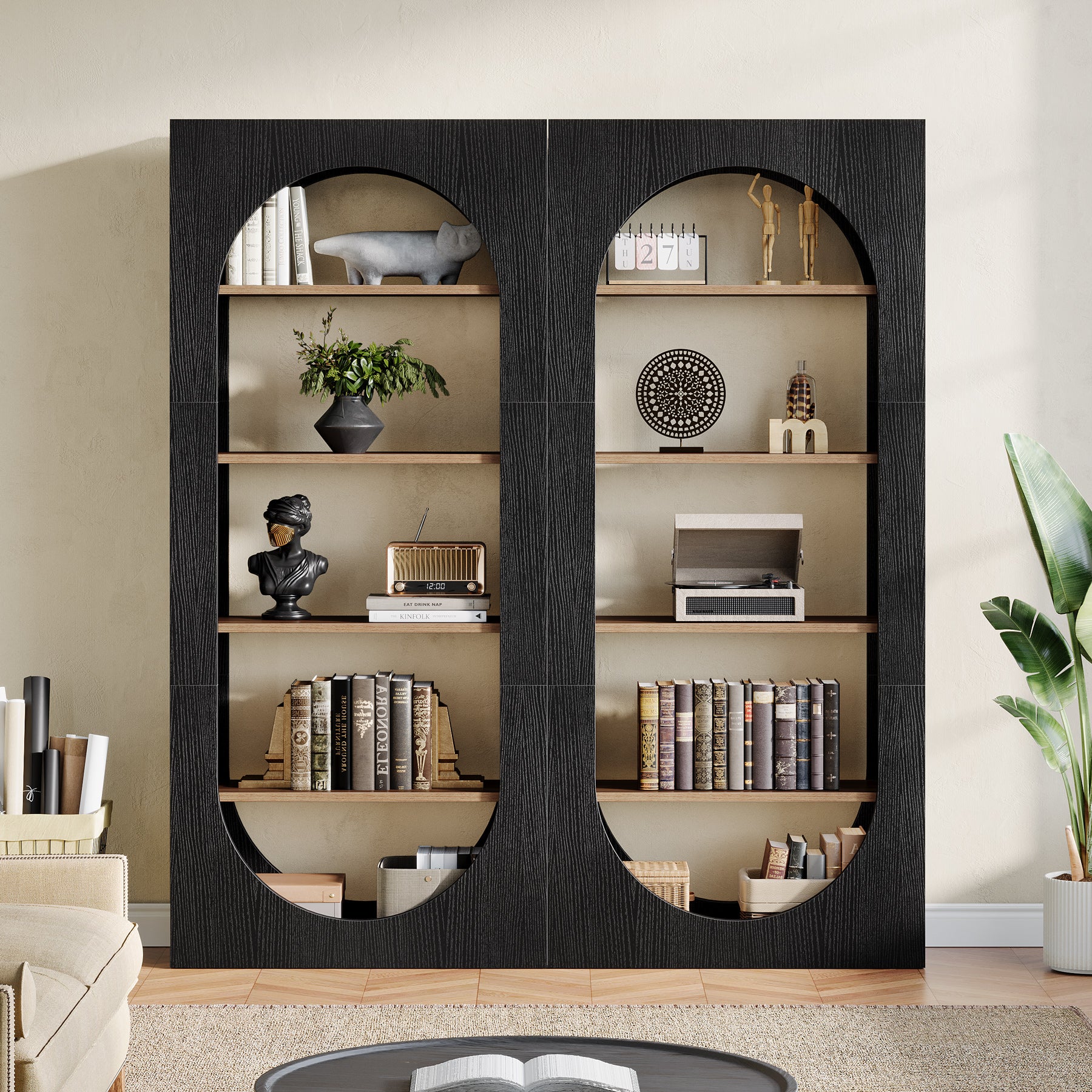 Tribesigns Bücherregal 180 cm, 5 Ebenen mit Rundbogen, Schmales Standregal mit viel Stauraum
