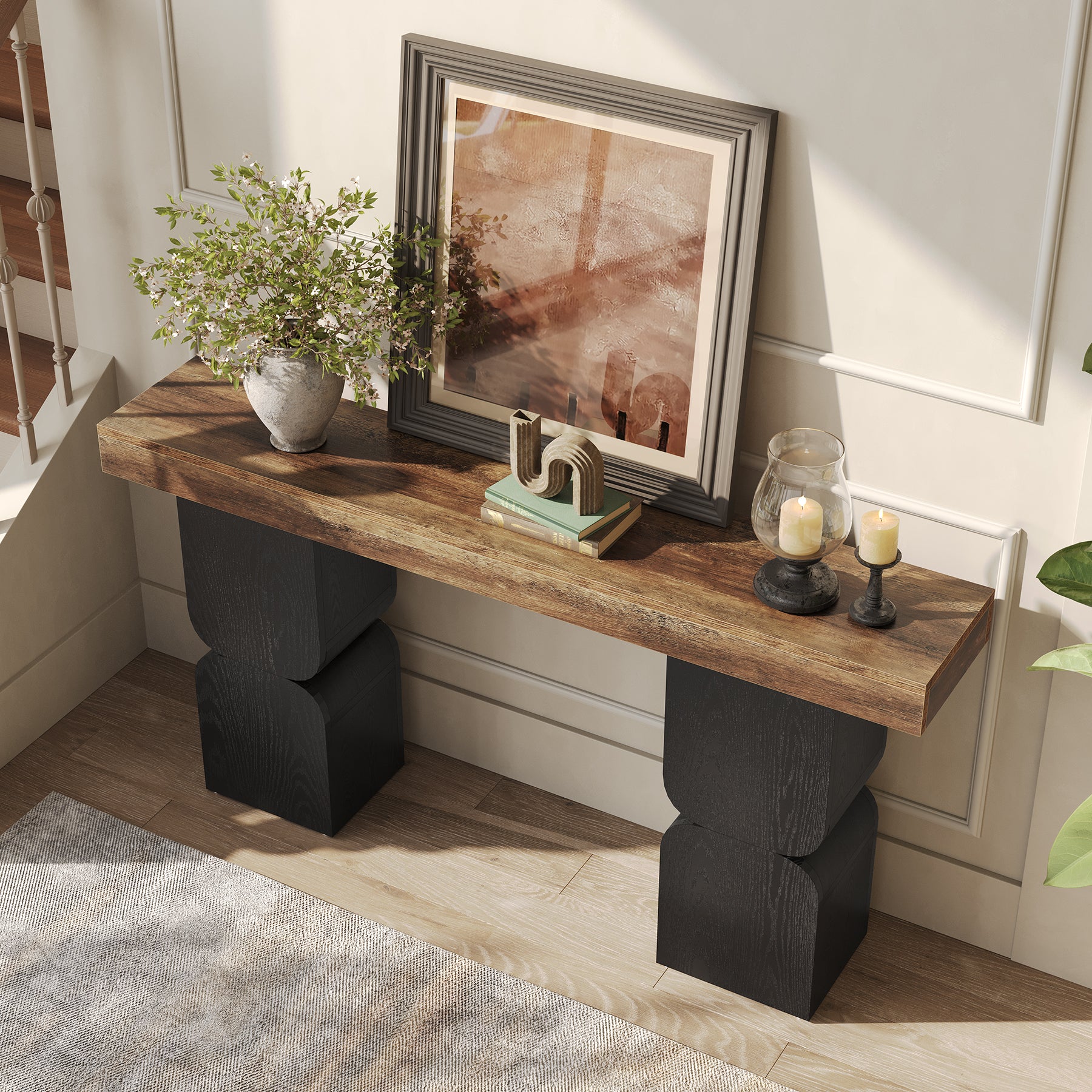 Konsolentisch 160 cm, Moderner Sofatisch hinter dem Sofa mit Color-Blocking-Design für Flur & Wohnzimmer