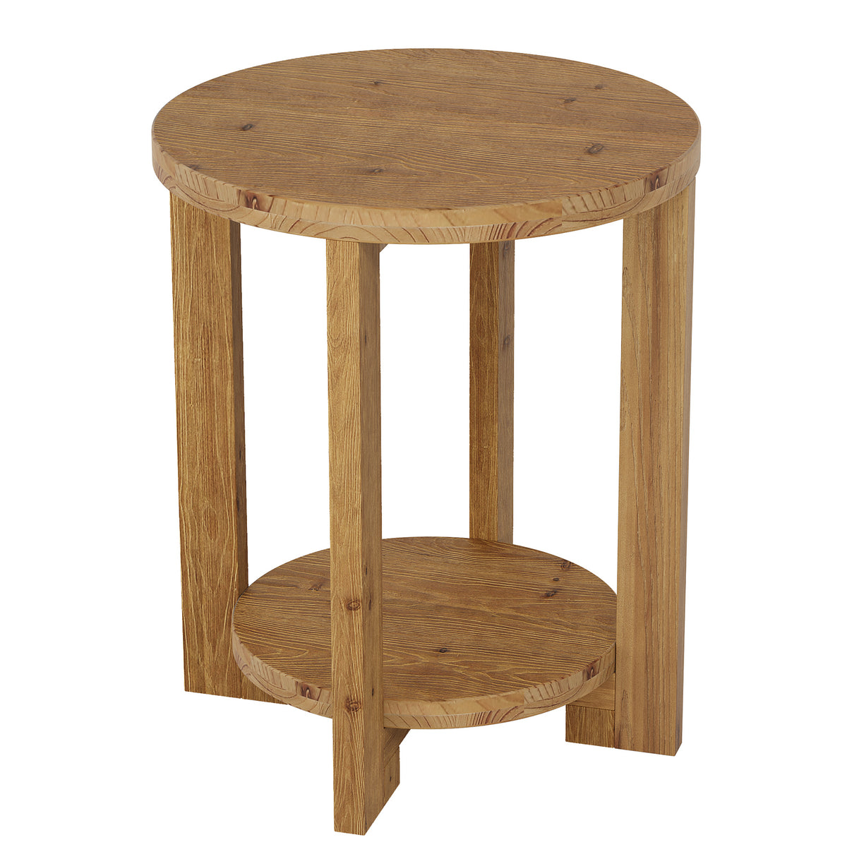 Tribesigns Runder Massivholz Beistelltisch 50 cm mit Ablage, Retro-Braun