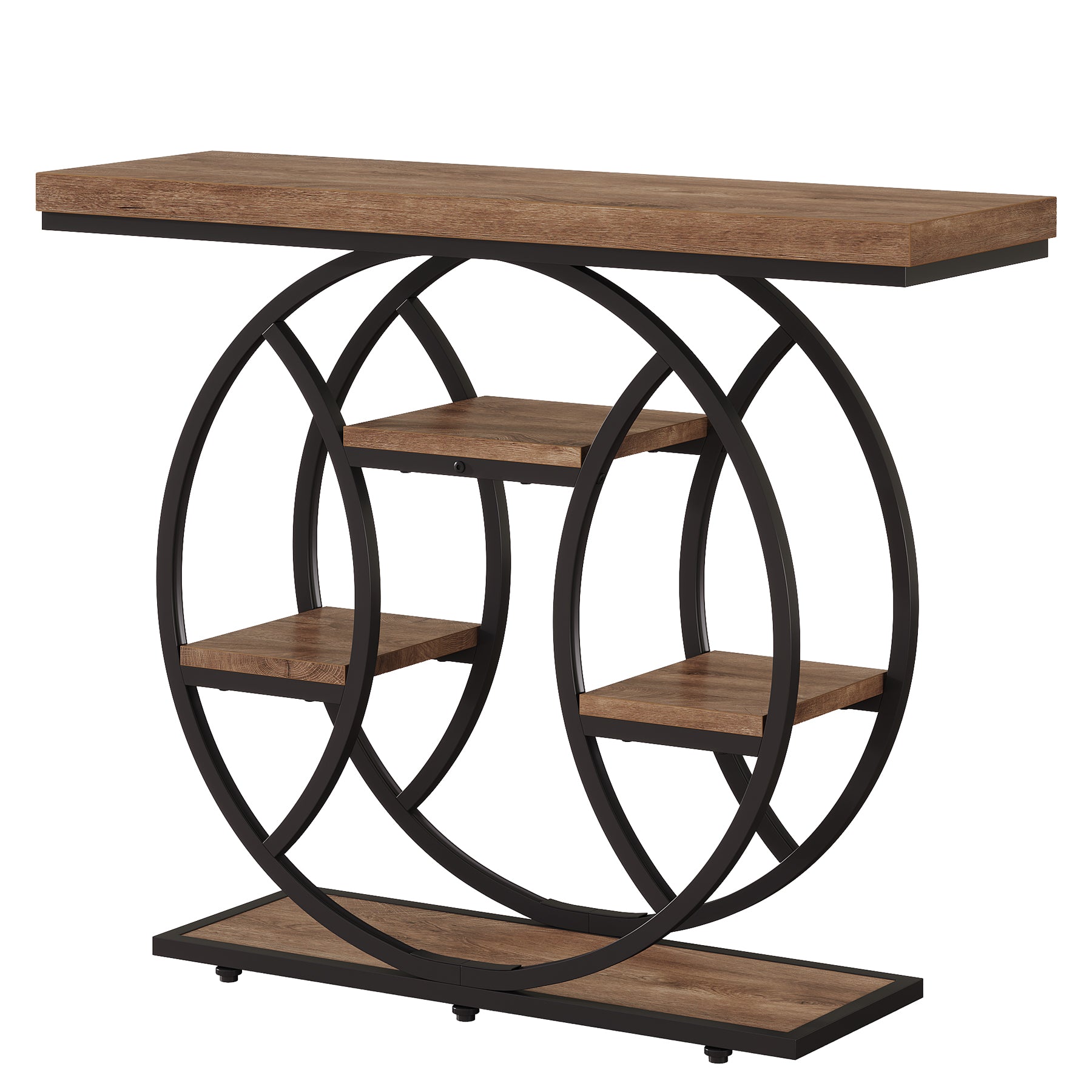 Tribesigns Konsolentisch Industrial, 105 cm Flurtisch mit 4 Ablagen & rundem Metallgestell