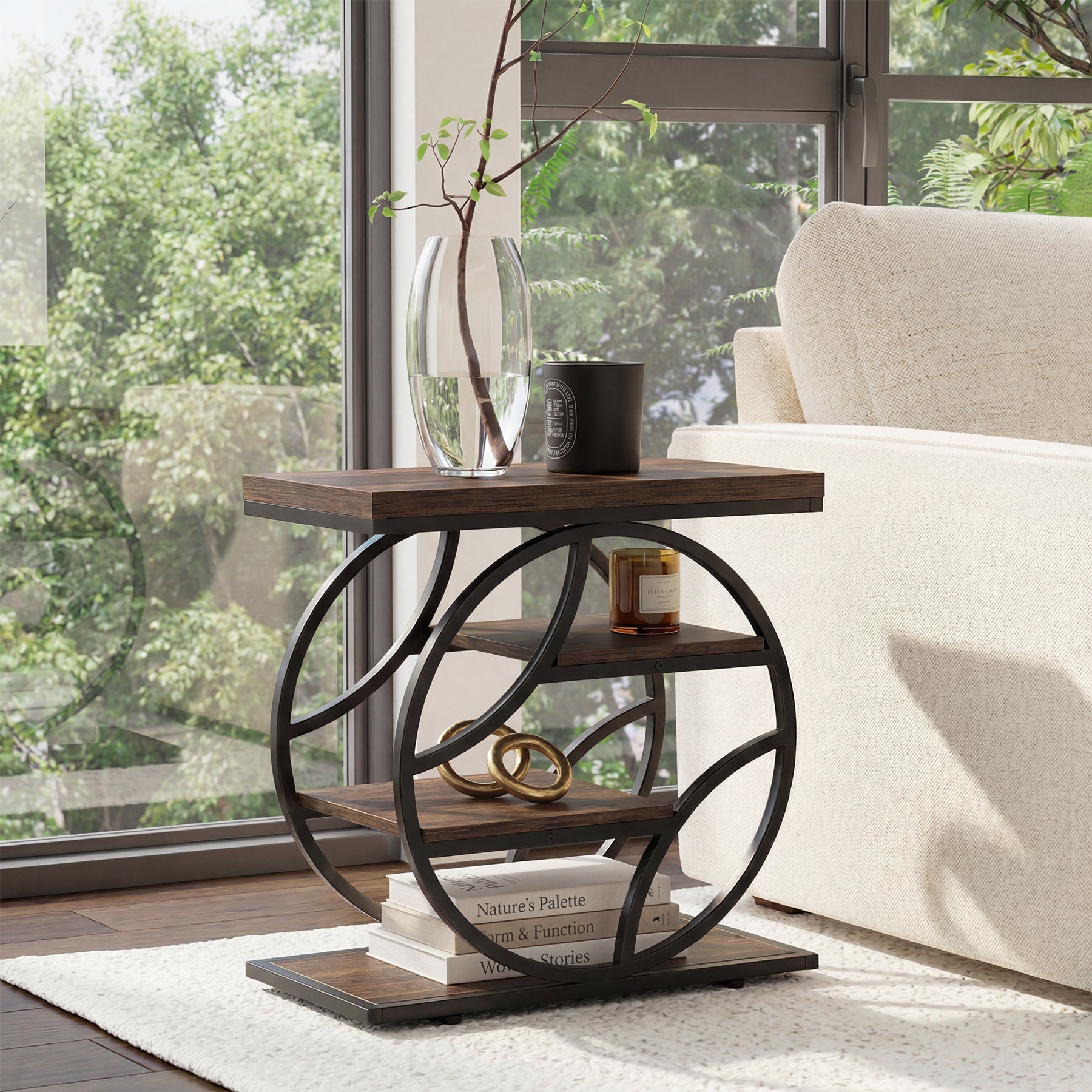 Tribesigns 4-stufiger Beistelltisch, schmaler Sofatisch mit Metallrahmen & Ablagen, industrieller Nachttisch