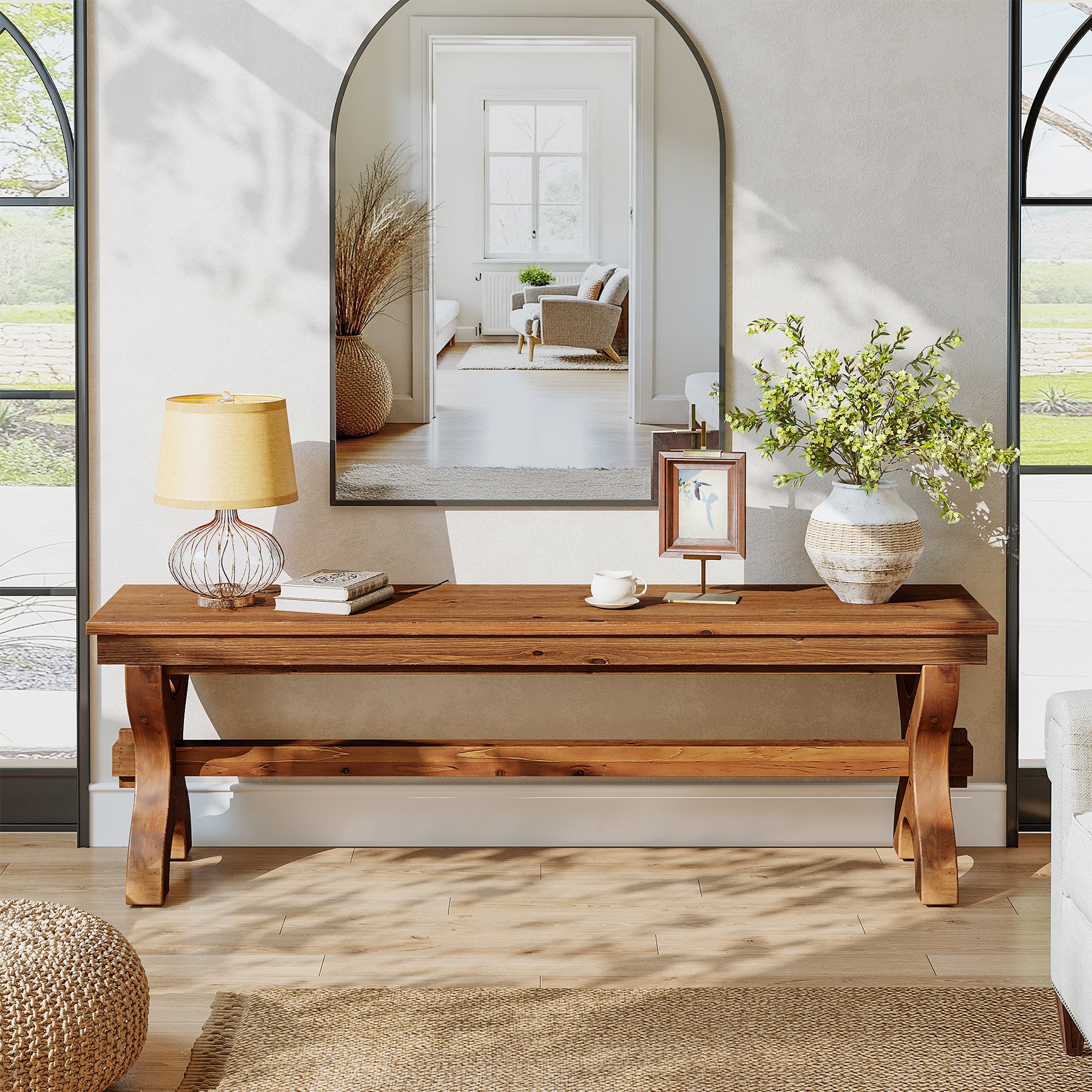 Tribesigns Massivholz Sitzbank 140 cm, Flurbank & Schuhbank im Landhausstil für Flur, Schlafzimmer & Esszimmer