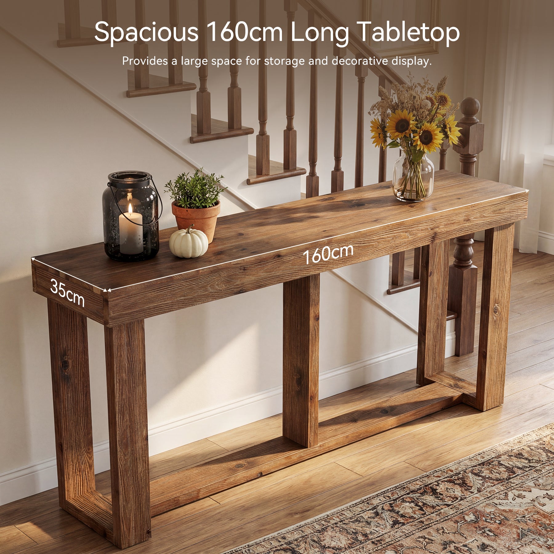 Tribesigns Massivholz Konsolentisch 160 cm, schmaler Flurtisch im Landhausstil für Eingangsbereich & Wohnzimmer