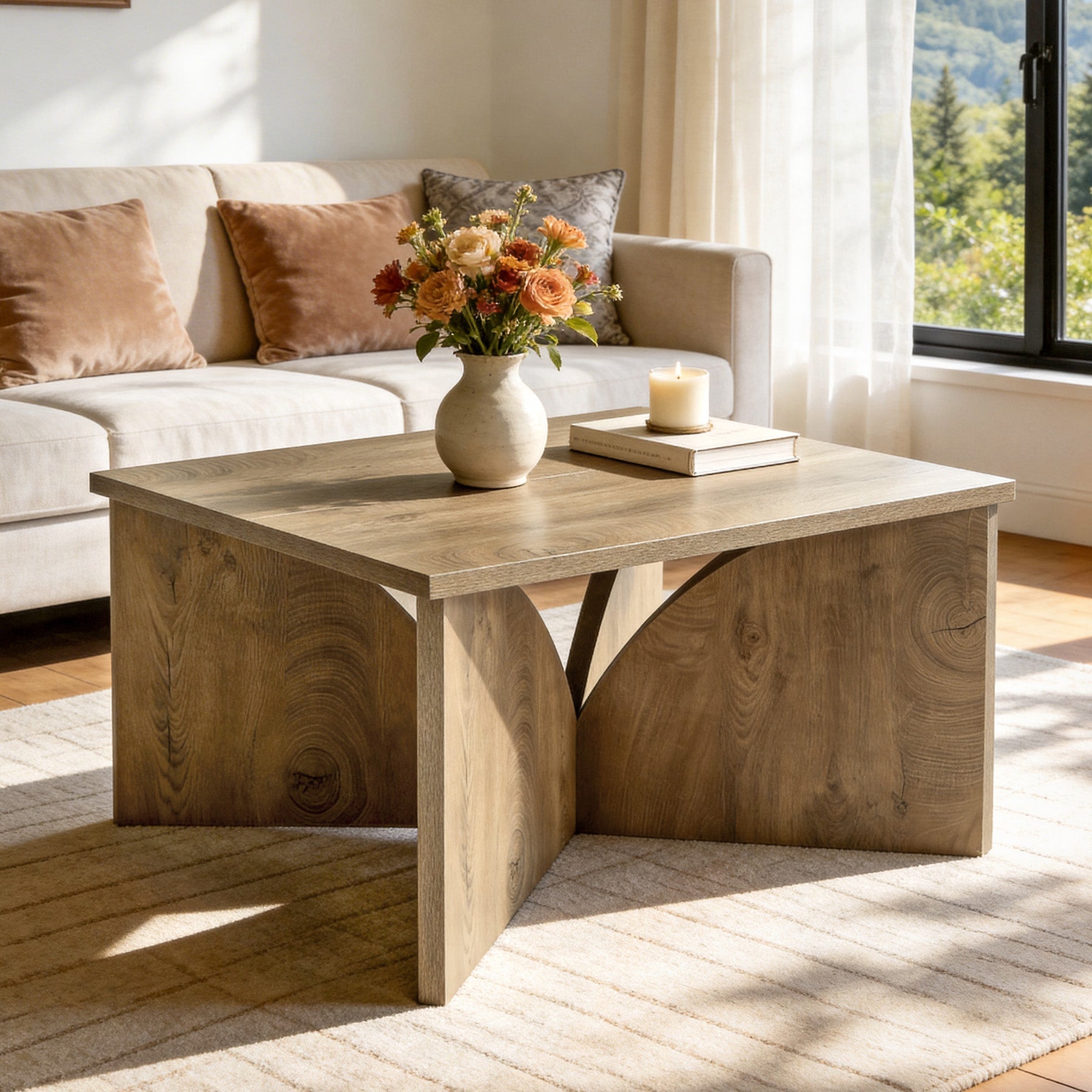 Tribesigns Kleiner quadratischer Couchtisch 80 cm, Beistelltisch im Landhausstil mit stabilem Sockel