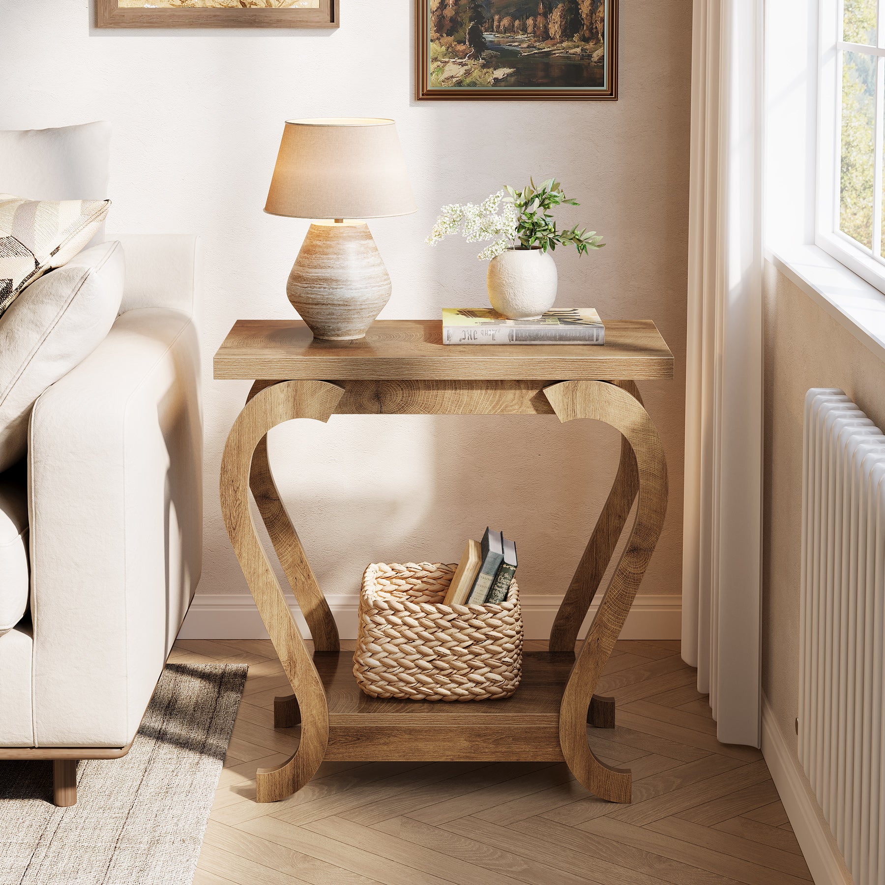 Tribesigns schmaler Beistelltisch mit Ablage, 2-stufiger Endtisch für kleine Räume, Nachttisch platzsparend