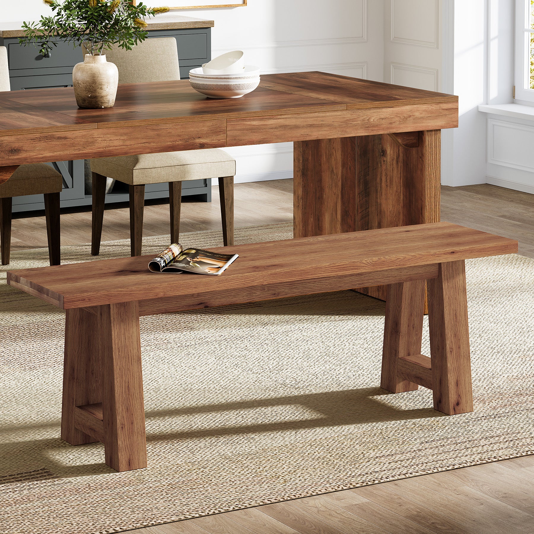 Massivholz Sitzbank 140 cm im Landhausstil, lange Eingangsbank aus Naturholz