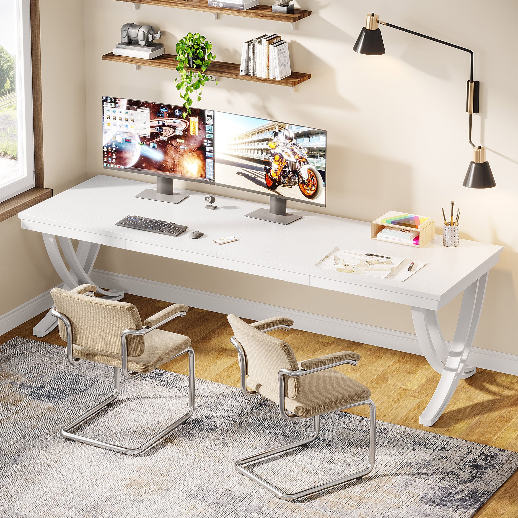 200 cm Doppelter Langer Schreibtisch, Schreibtisch, Computertisch, für Home Office