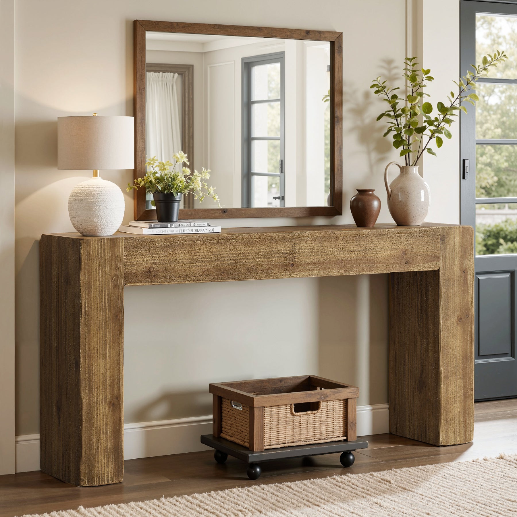 Tribesigns 160 cm Massivholz Konsolentisch im Landhausstil, langer Flurtisch für Eingangsbereich & Wohnzimmer