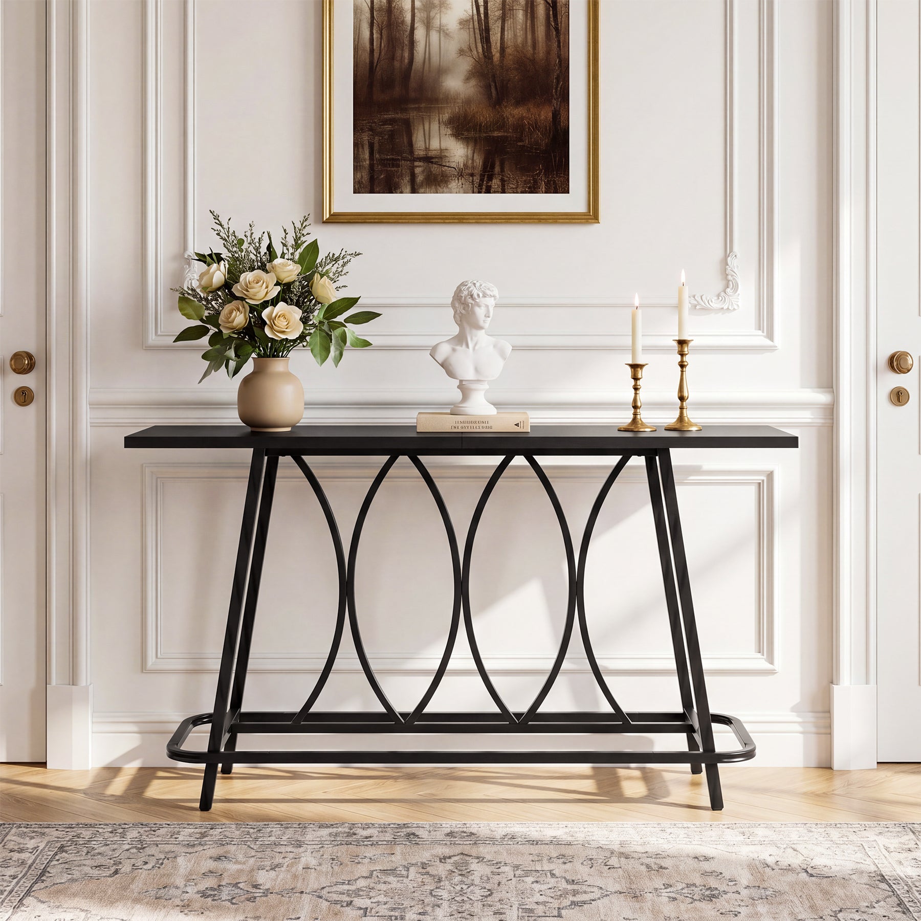 Tribesigns 160 cm Konsolentisch im modernen Landhausstil, schmaler Flurtisch mit Metallgestell