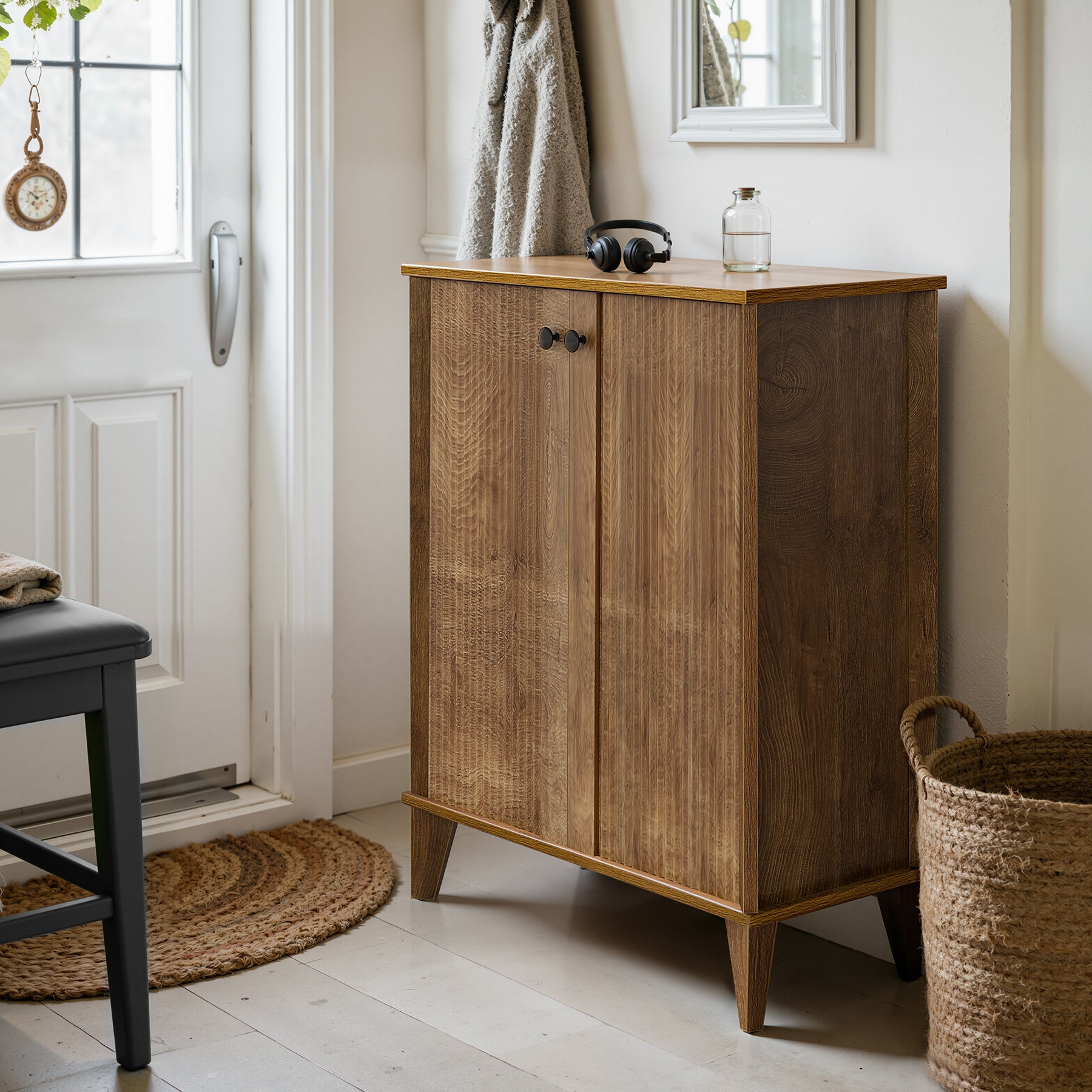 Schuhschrank 5 Ebenen im Landhausstil, Schuhregal mit 3 verstellbaren & herausnehmbaren Böden für Flur und Eingangsbereich