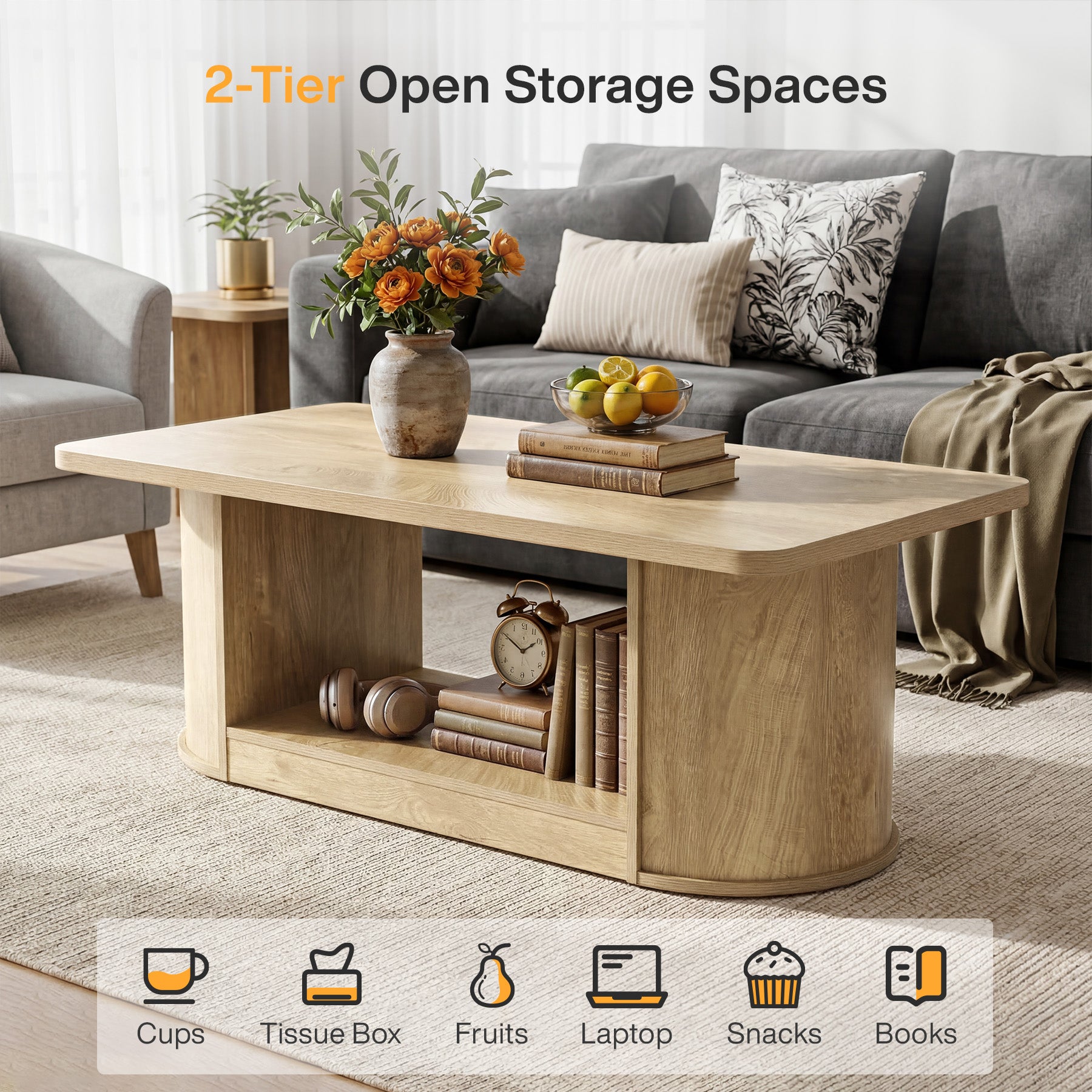Tribesigns Couchtisch 120 cm modern mit Ablage, 2 Ebenen Wohnzimmertisch rechteckig mit Stauraum
