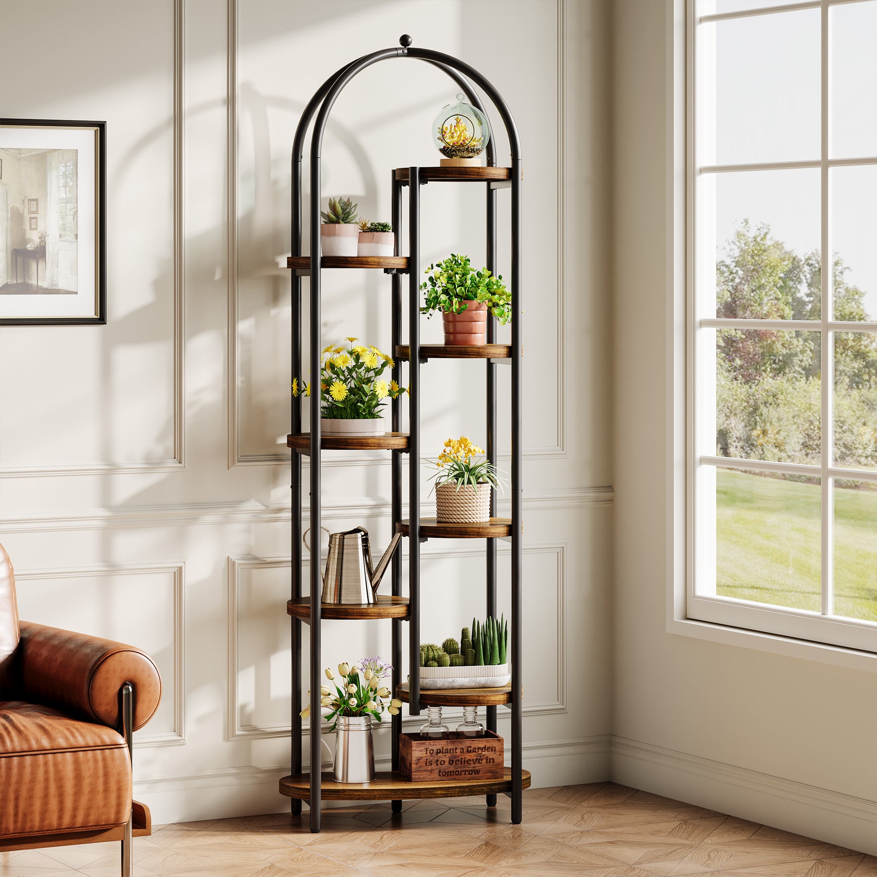 Pflanzenständer 180 cm hoch mit 8 Ablagen, Blumenständer für 10 Pflanzen, Eckregal mit Metallrahmen