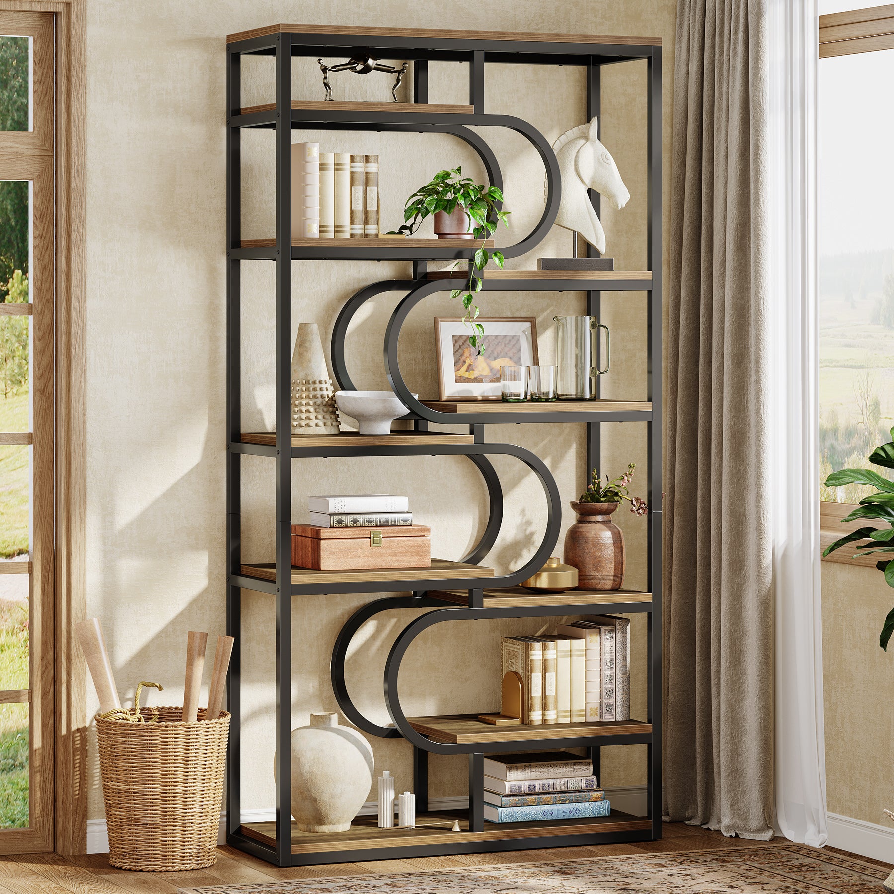 Tribesigns Bücherregal 180 cm hoch, 5 Ebenen Industrial Regal mit offenem Stauraum