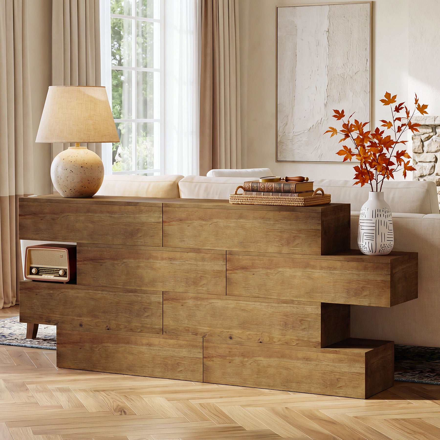 Tribesigns Massivholz Konsolentisch 110 cm mit 4 Ebenen, schmaler Flurtisch im Landhausstil