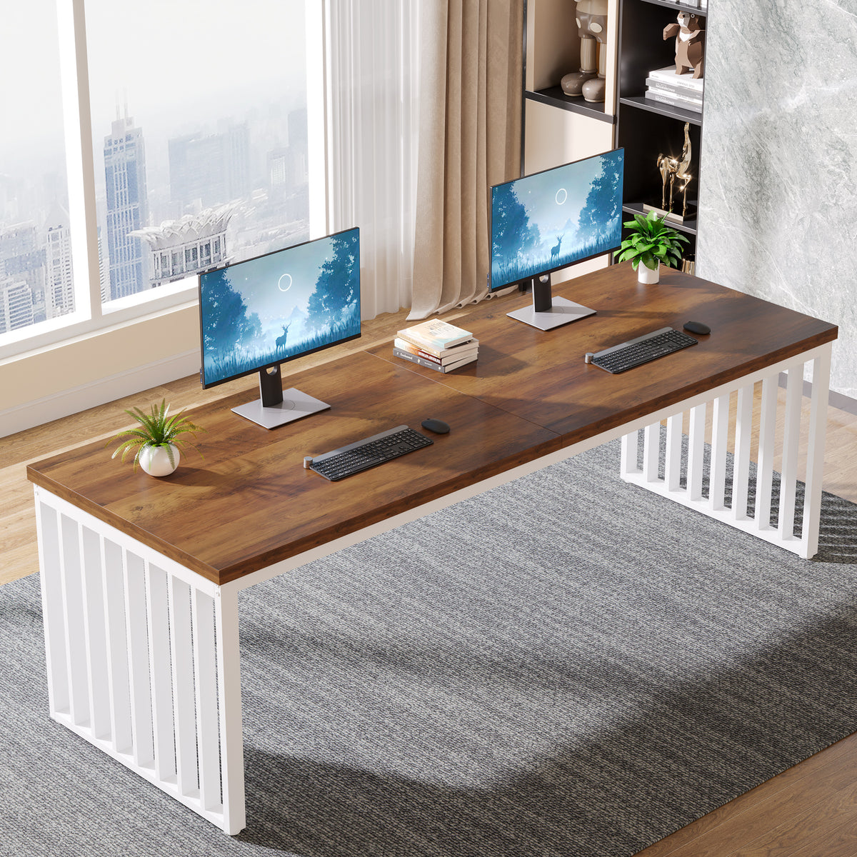 180 cm Schreibtisch für 2 Personen, großer Doppel-Schreibtisch für Homeoffice