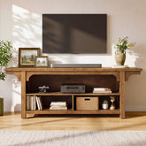 Tribesigns 160 cm TV-Lowboard aus Massivholz, TV-Schrank für 55–70 Zoll Fernseher mit 3 offenen Fächern 3