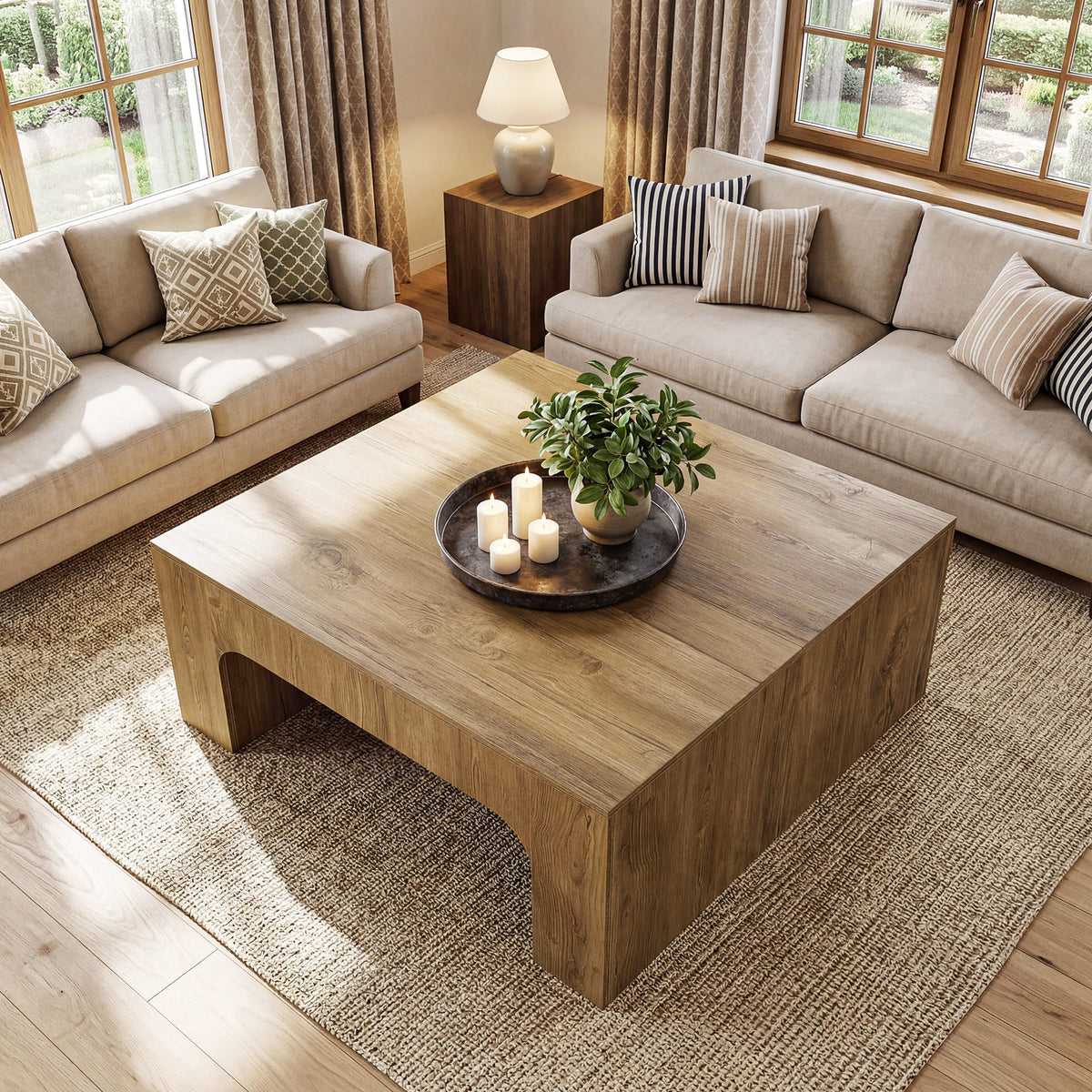 Tribesigns Quadratischer Couchtisch 100 cm im Landhausstil mit geschwungenem Design
