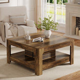 Tribesigns Couchtisch 100 cm mit Ablage, Großer quadratischer Wohnzimmertisch im Landhausstil 3
