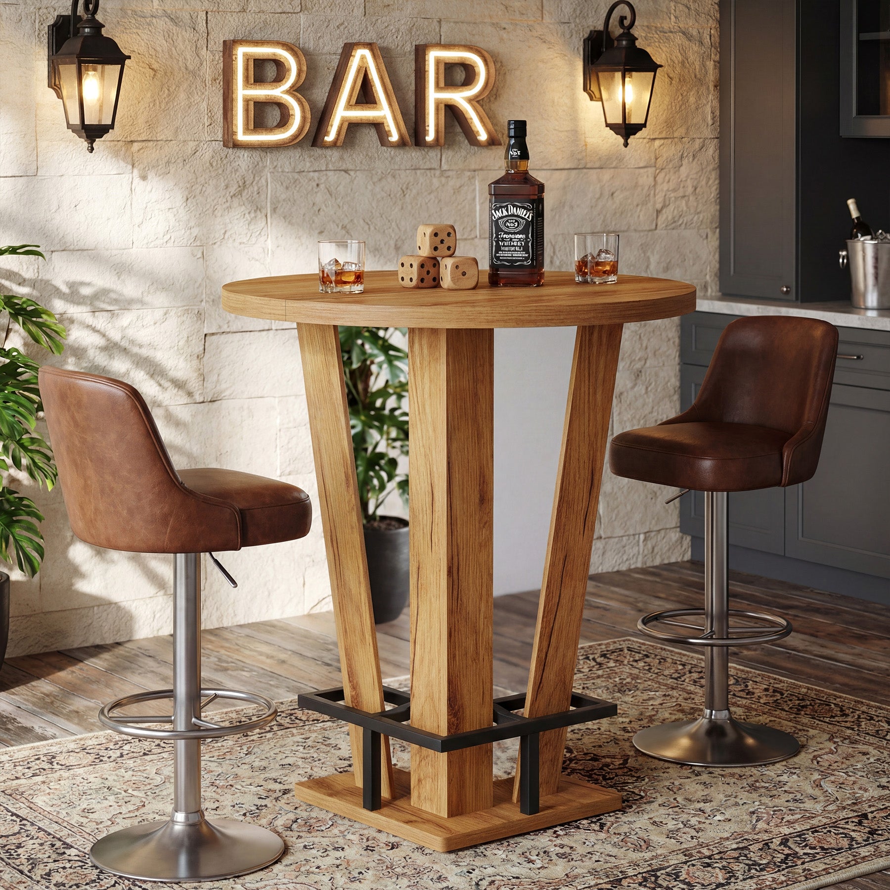 Tribesigns Runder Stehtisch 80 cm Ø im modernen Bar-Design, High Top Bistrotisch mit Metall-Fußstütze