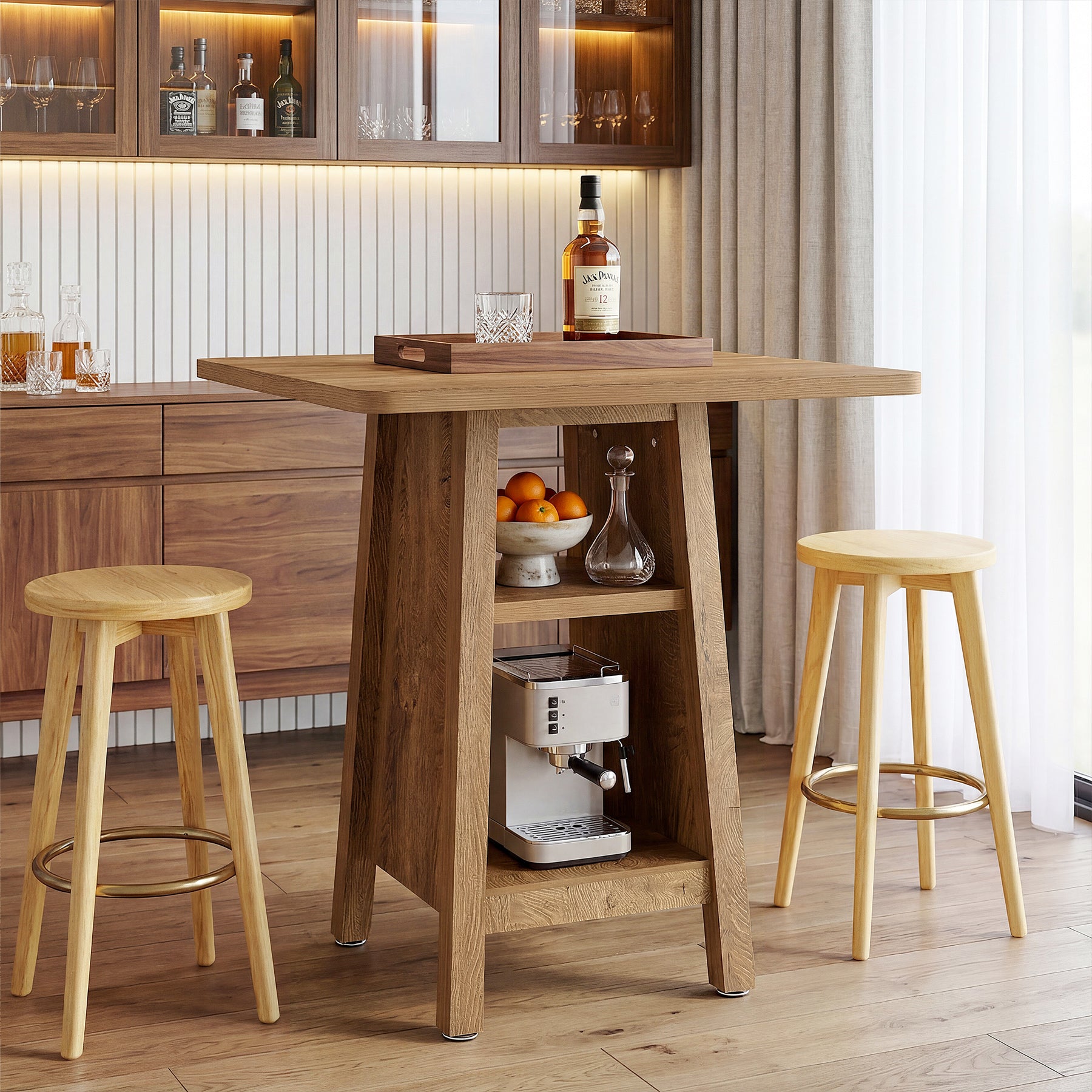Tribesigns Bar- und Stehtisch 90 cm, quadratischer Pub-Tisch mit 3 Ablagen & Stauraum