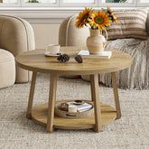 Tribesigns Runder Couchtisch 80 cm mit Ablage, 2 Ebenen Wohnzimmertisch klein mit Stauraum 3