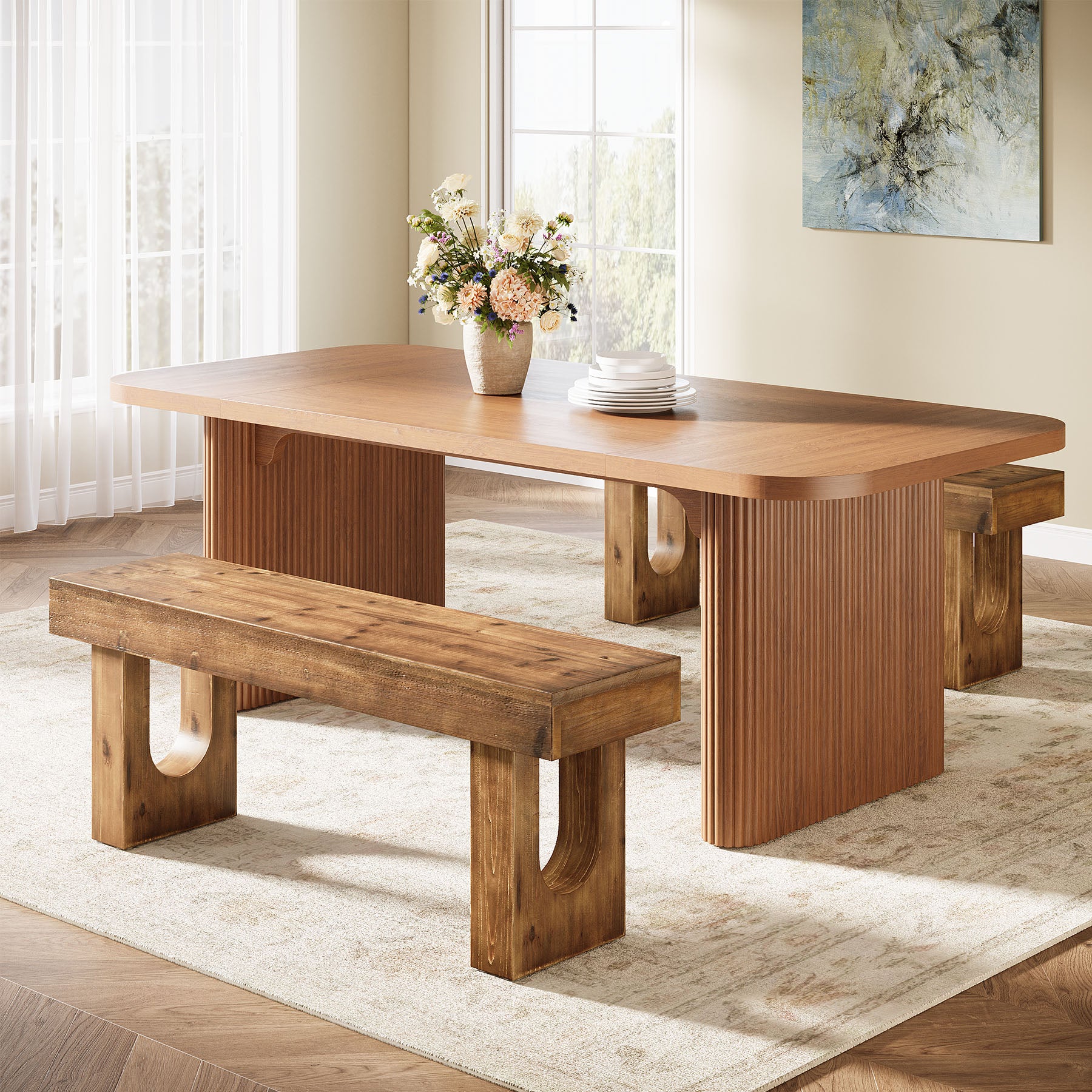 Tribesigns Massivholz Sitzbank 120 cm, Flurbank aus Tannenholz mit stabilem U-Gestell