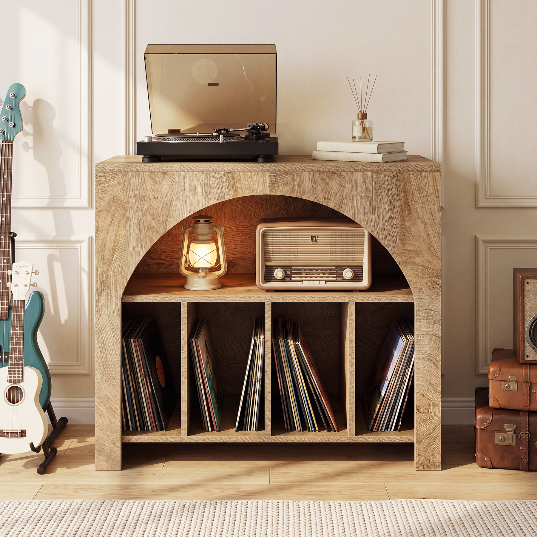 Tribesigns Plattenspielerständer mit Stauraum, Vinyl Schrank mit 2 Ebenen im Retro-Design