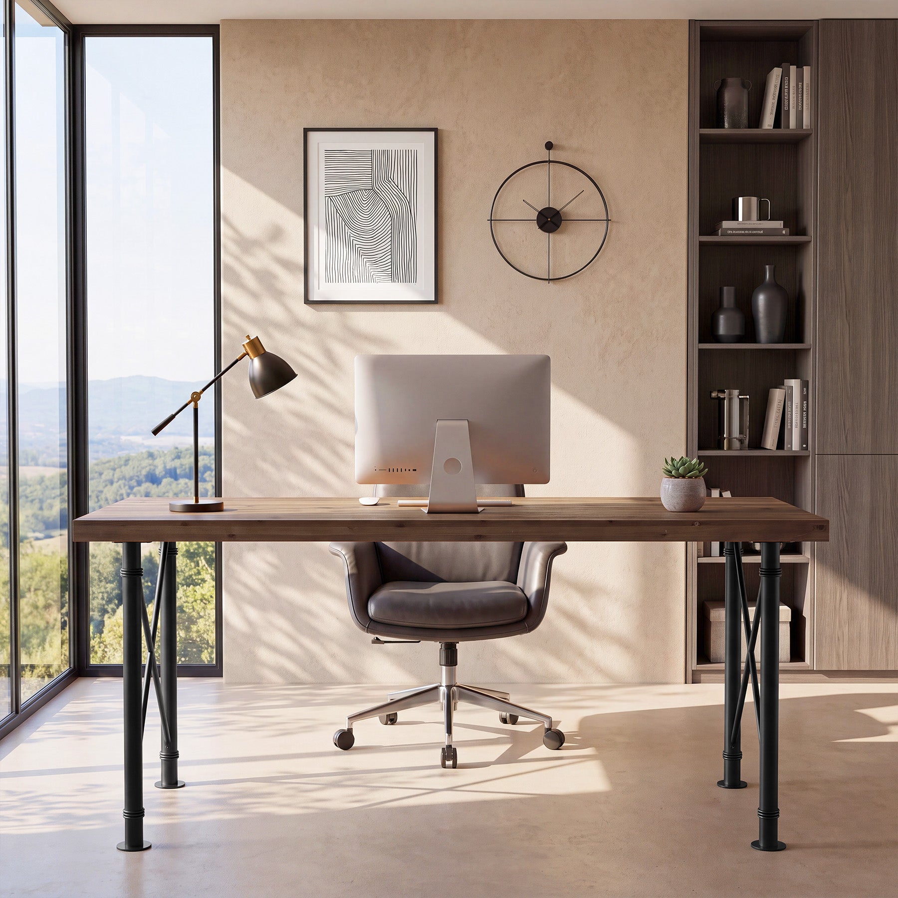 Massivholz Schreibtisch 160 × 80 cm, Computertisch mit X-Metallbeinen für Homeoffice