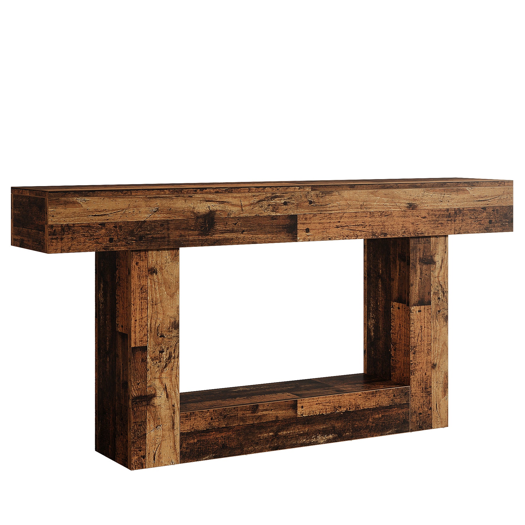 160 CM Konsolentisch aus Holz, Bauernhaus-Sofatisch mit 2 Ebenen, Eingangstisch