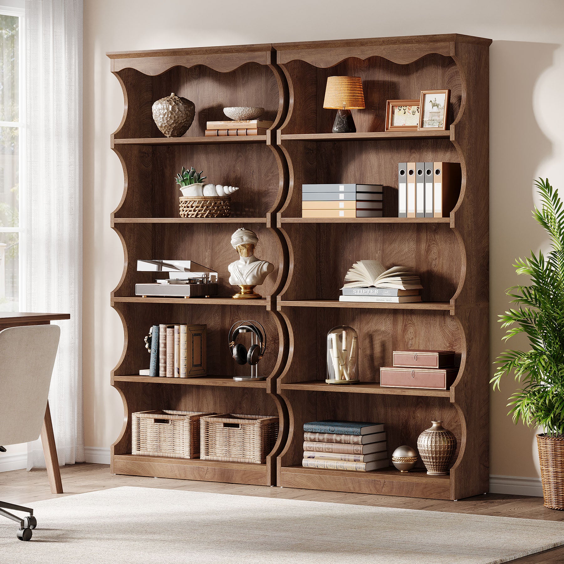 180 cm Freistehendes Bücherregal, Offenes Holzregal mit 6 Ablagen für Wohnzimmer und Schlafzimmer