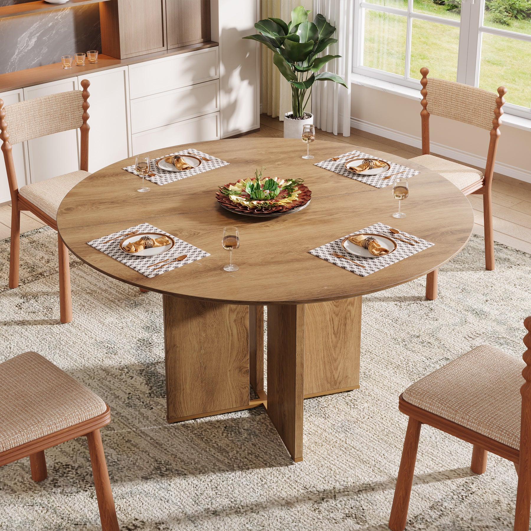Tribesigns Runder Esstisch 100 cm, Küchentisch für 2–4 Personen mit Ablage & X-Gestell, Landhausstil