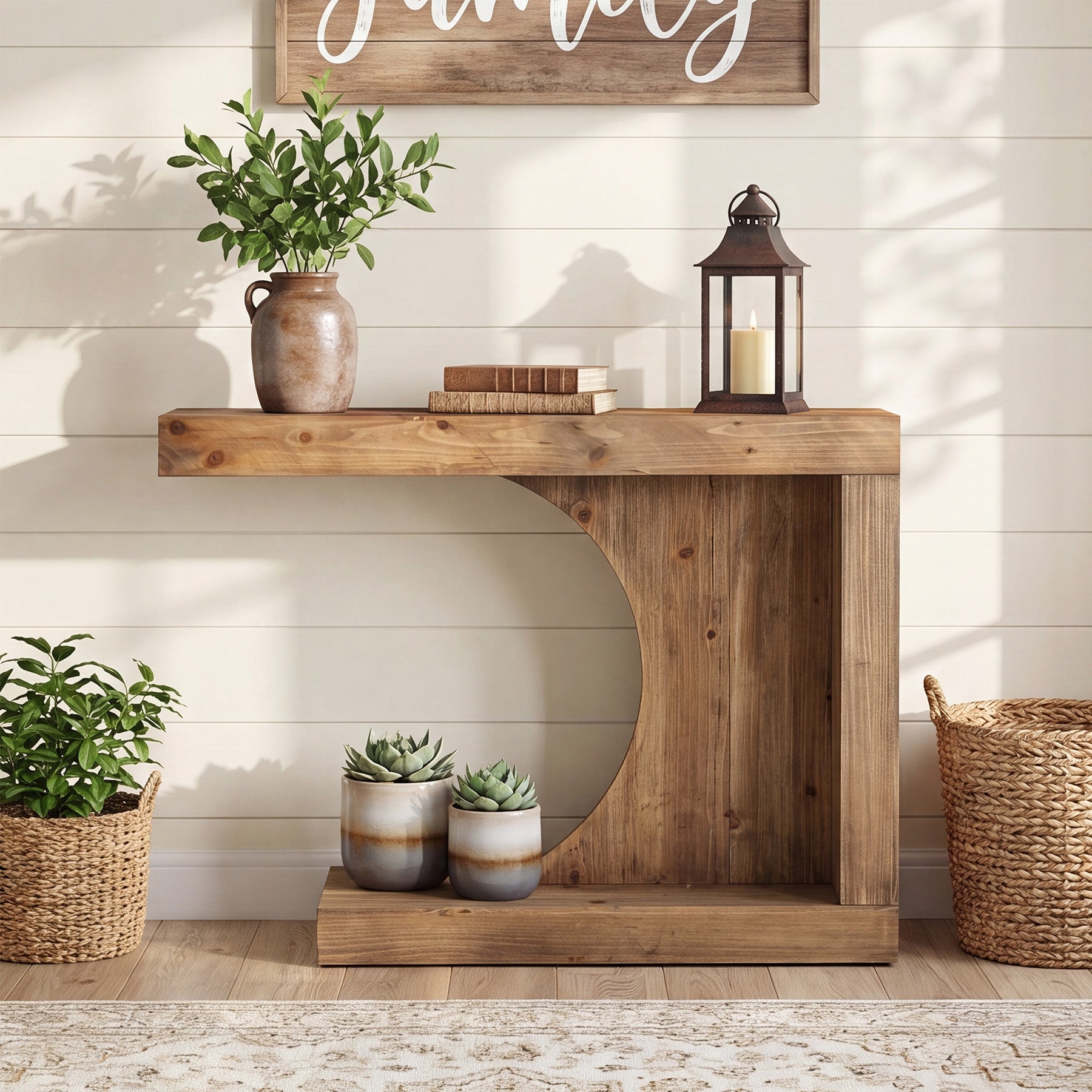 Tribesigns Konsolentisch aus Massivholz 100 cm, Moderner Flurtisch mit C-förmigem Design