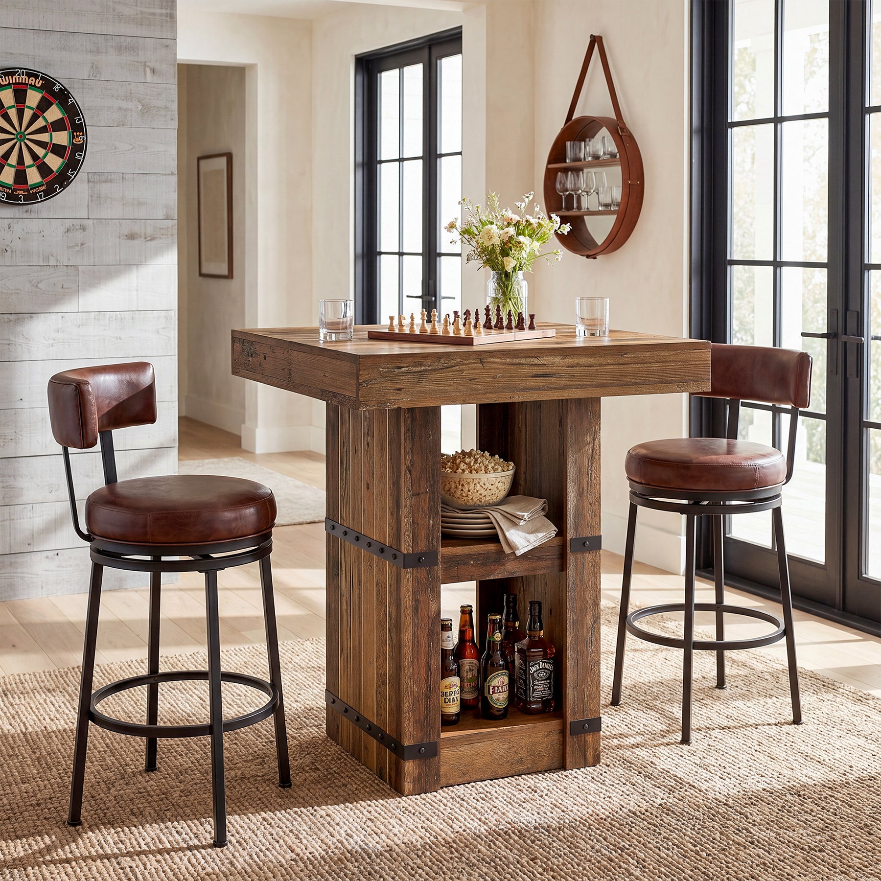 Tribesigns Bartisch 80 × 80 cm mit Stauraum, Hoher Stehtisch 95 cm, Küchentisch im Industrial-Landhausstil