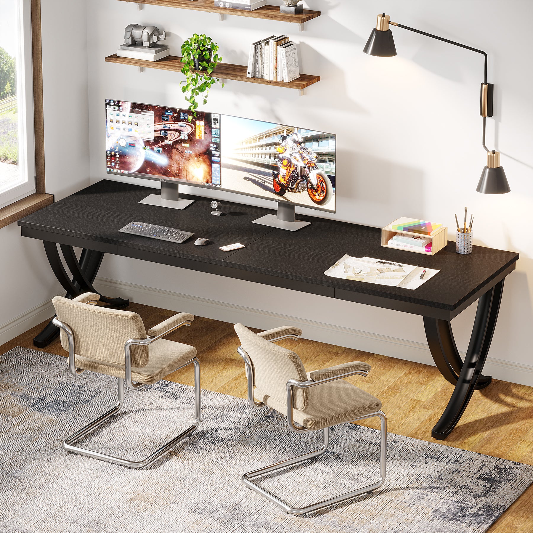 200 cm Doppelter Langer Schreibtisch, Schreibtisch, Computertisch, für Home Office