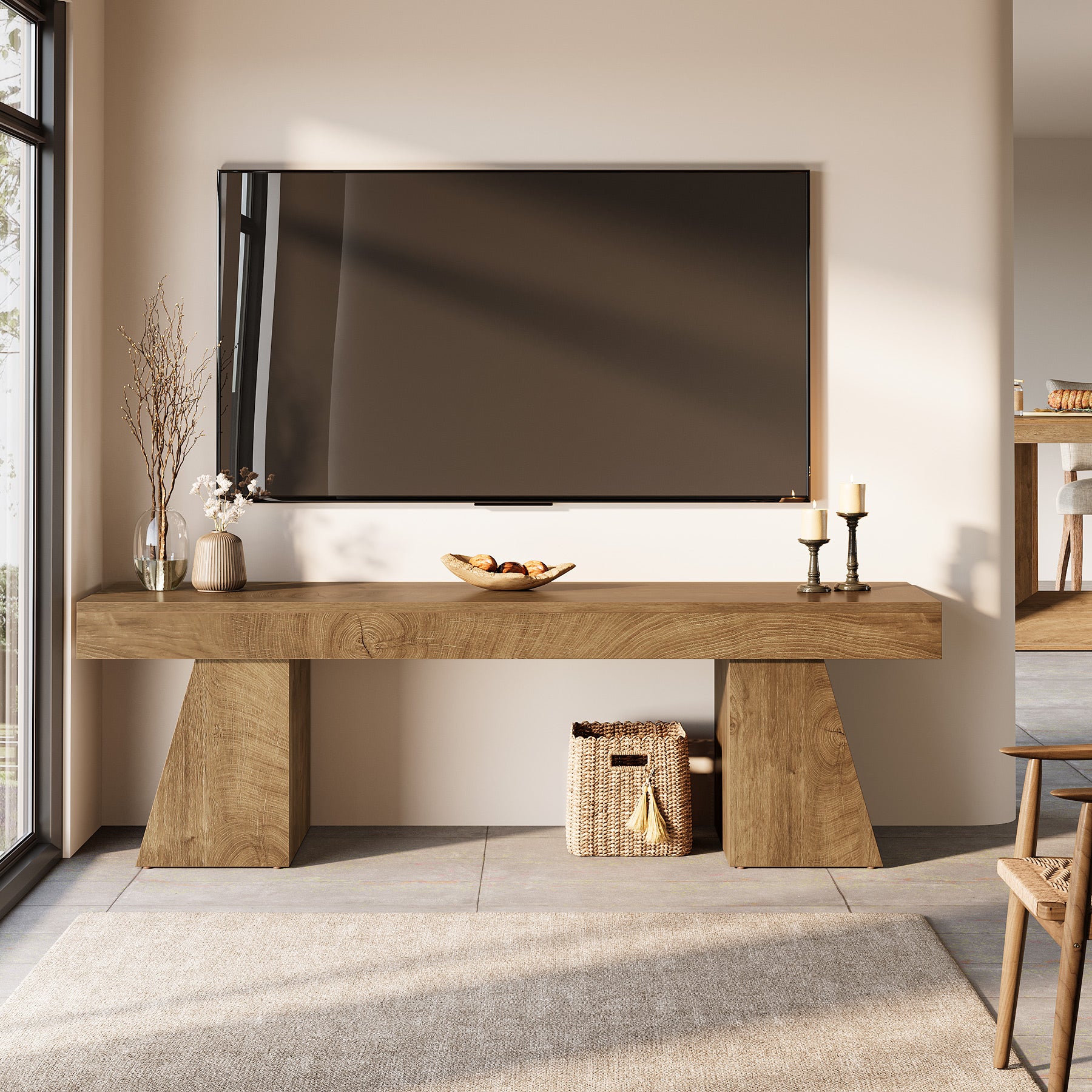 Tribesigns TV Lowboard 160 cm für Fernseher bis 75 Zoll, TV-Schrank mit geometrischem Sockel