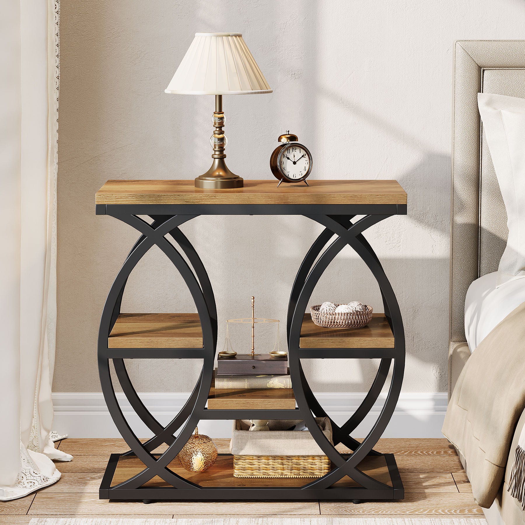 Beistelltisch mit 4 Ablagen, 60cm schmaler Nachttisch mit Stauraum