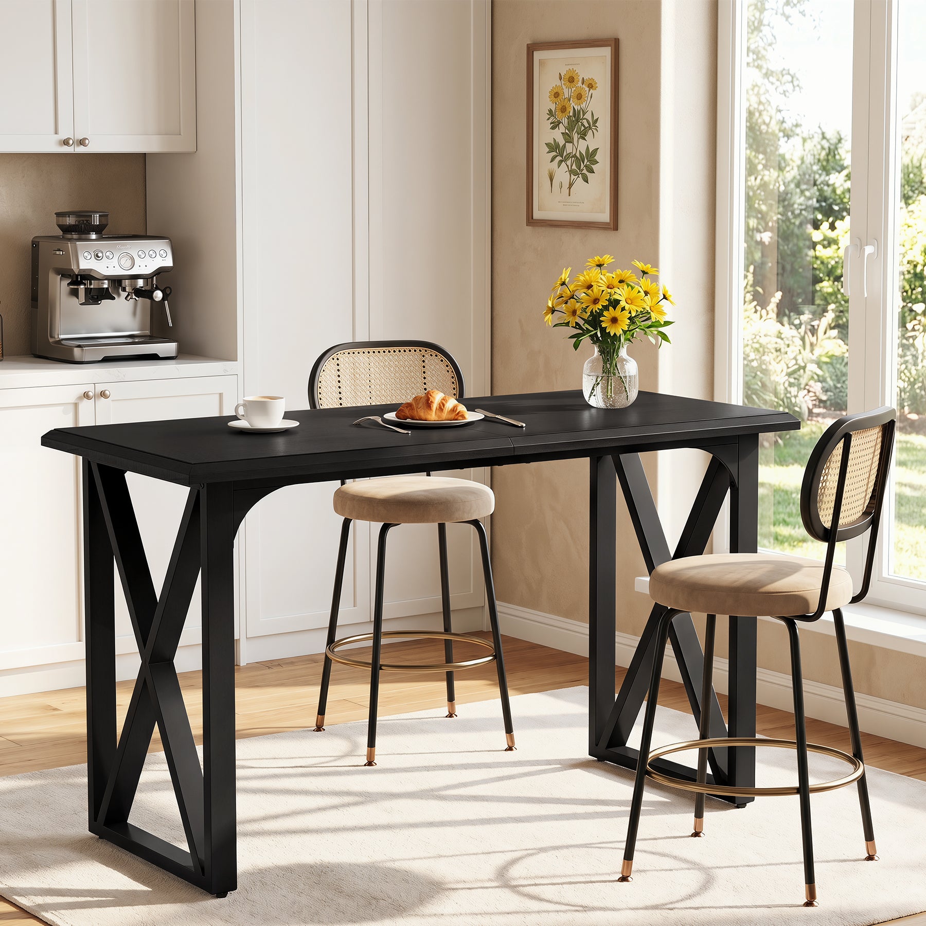 Tribesigns Bartisch 140 cm, Hochtisch im Industrial-Stil mit Metall-X-Gestell für 2–4 Personen