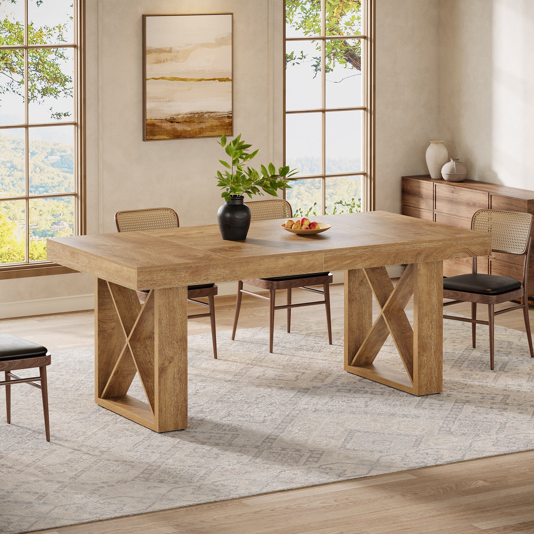 Tribesigns 160 cm rechteckiger Esstisch für 4-6 Personen, Landhaus-Design mit massiver Optik